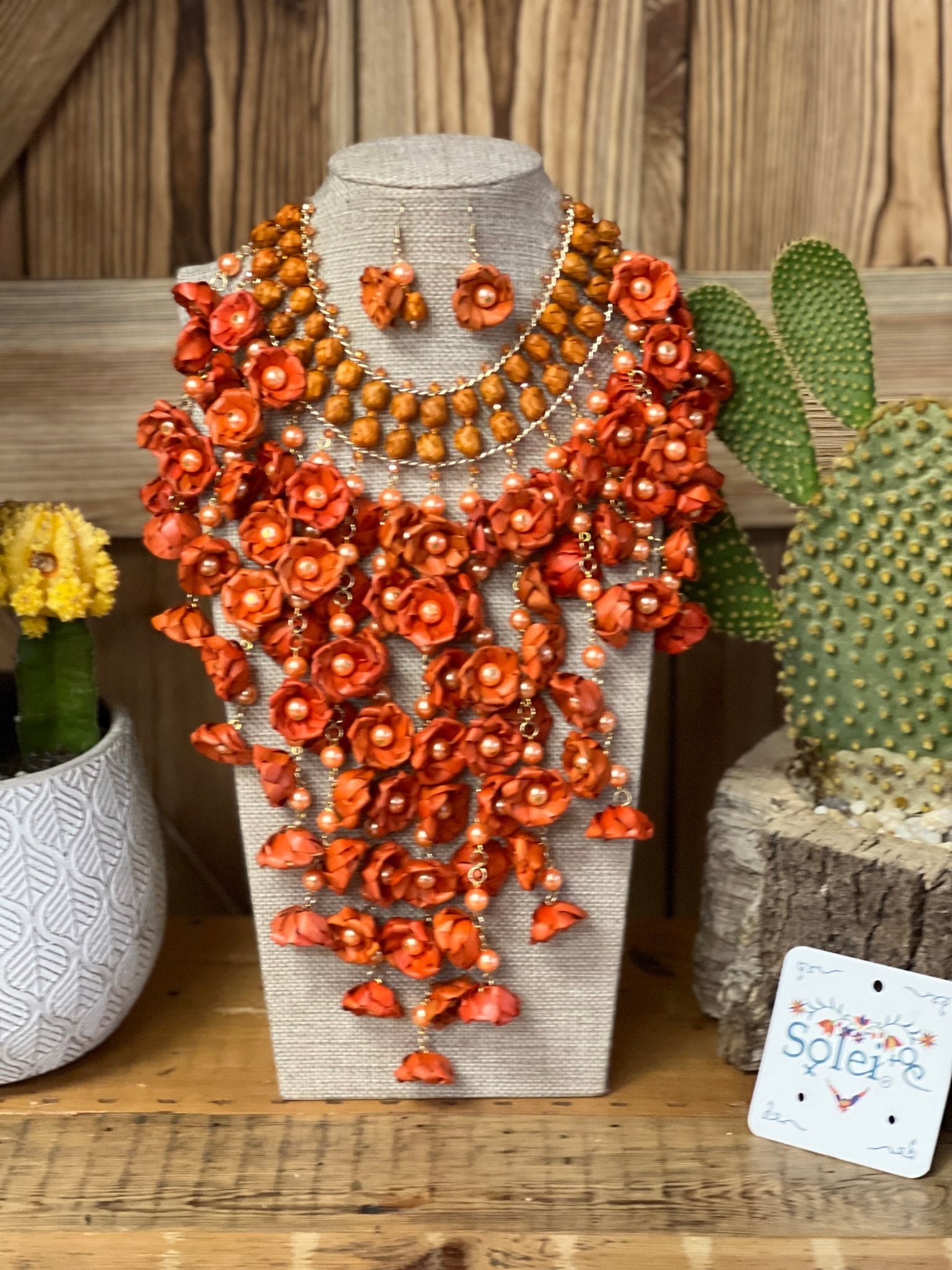 Mexican Artisanal Palm Leaf Flower Jewelry Set. Set Palma Cascada. - Solei Store