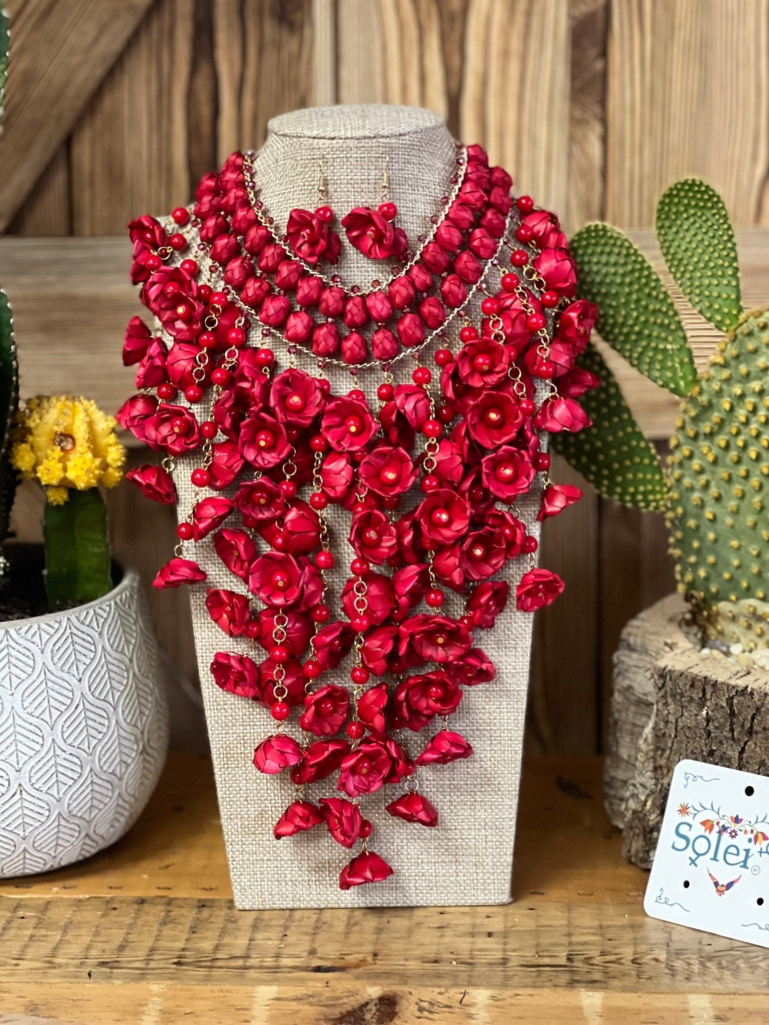 Mexican Artisanal Palm Leaf Flower Jewelry Set. Set Palma Cascada. - Solei Store