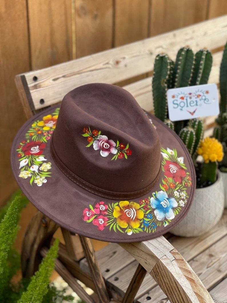 Mexican Artisanal Suede Floral Hand Painted Hat. Sombrero Irma - Solei Store