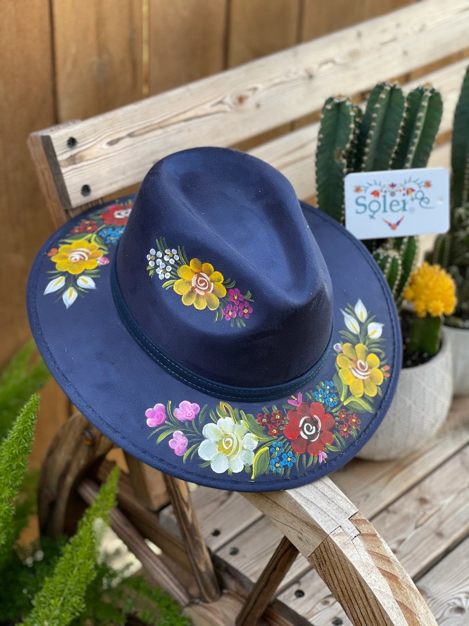 Mexican Artisanal Suede Floral Hand Painted Hat. Sombrero Irma - Solei Store