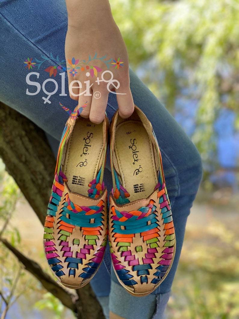 Mexican Artisanal Wedge Leather Sandal. Ivonne Multi Heels. - Solei Store