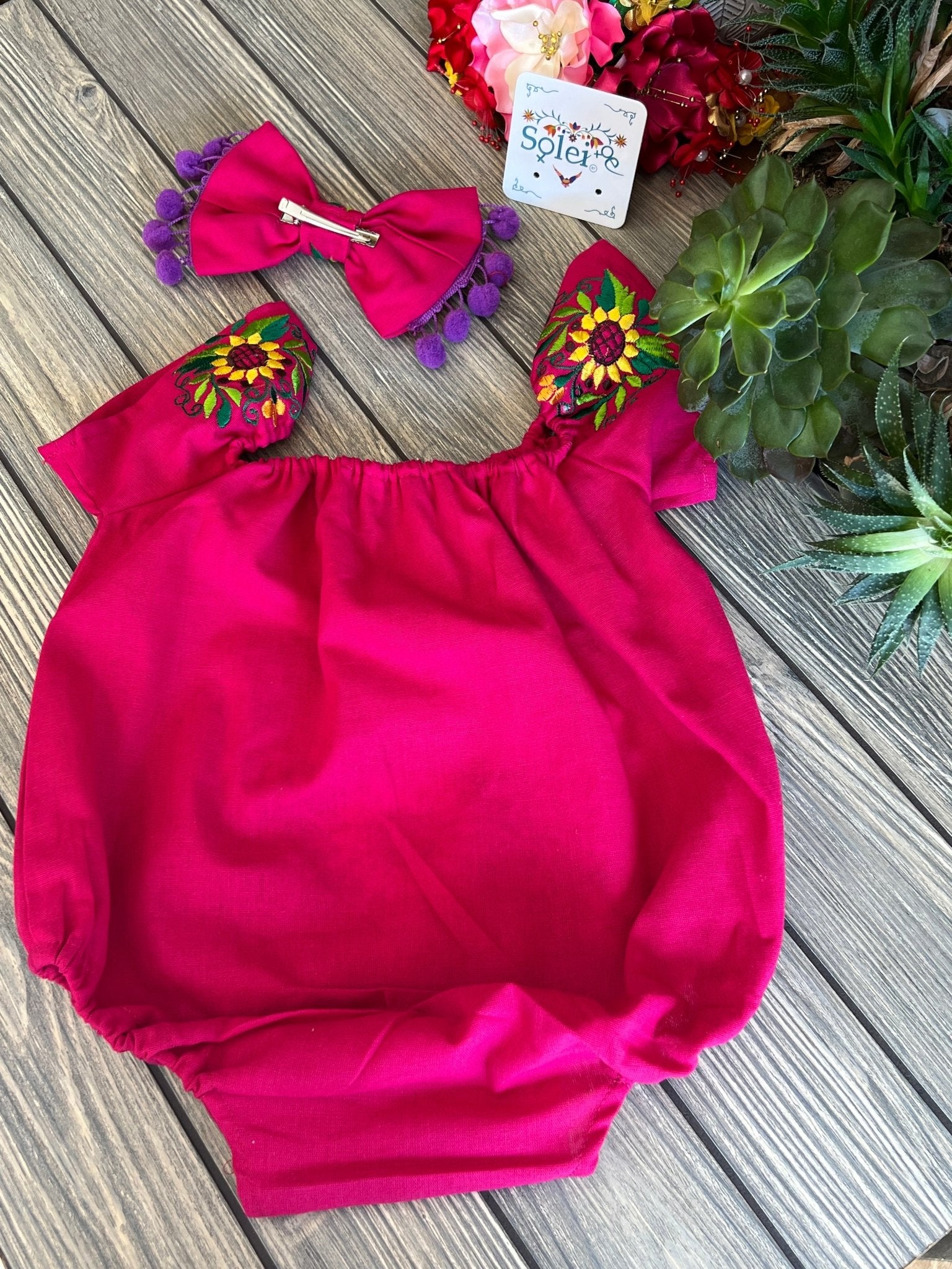 Mexican Baby Floral Embroidered Bodysuit. Pañalero Girasol - Solei Store