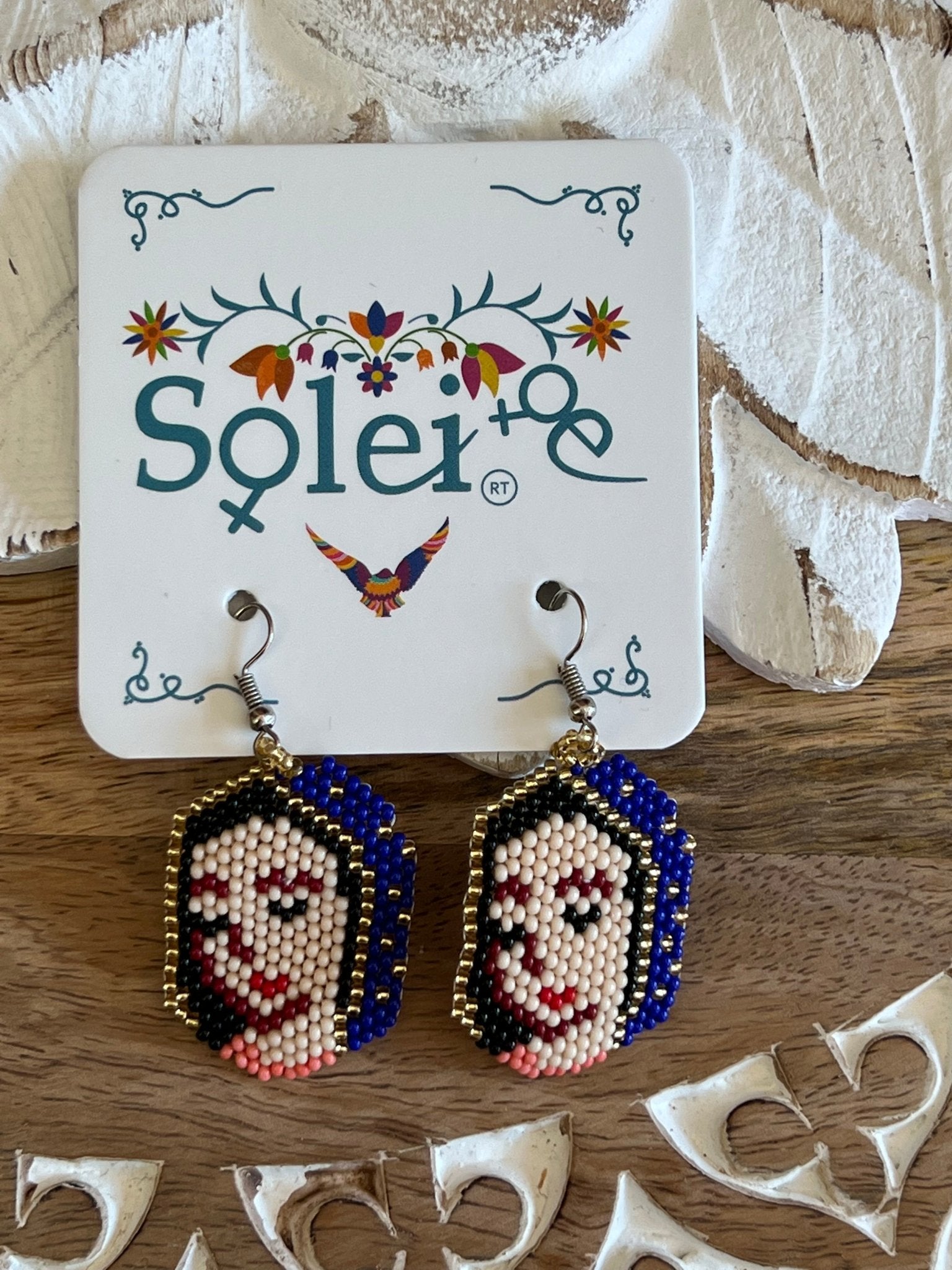Mexican Beaded Artisanal Ethnic Earrings. Chakira Virgen Earrings. - Solei Store
