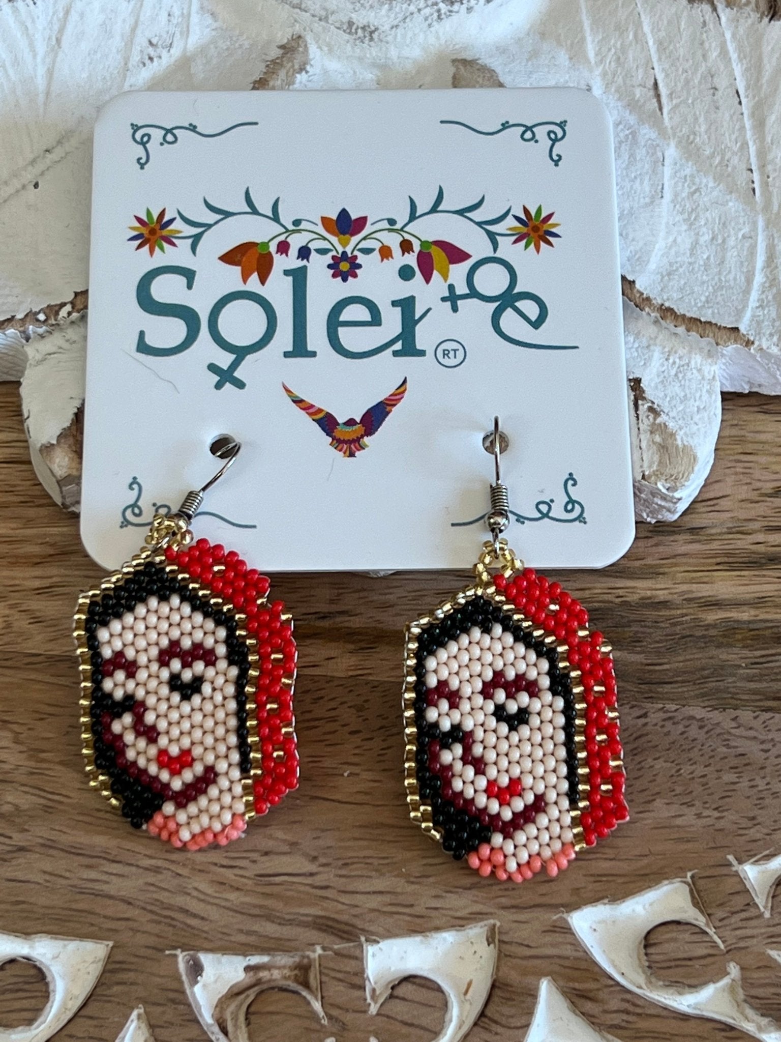 Mexican Beaded Artisanal Ethnic Earrings. Chakira Virgen Earrings. - Solei Store