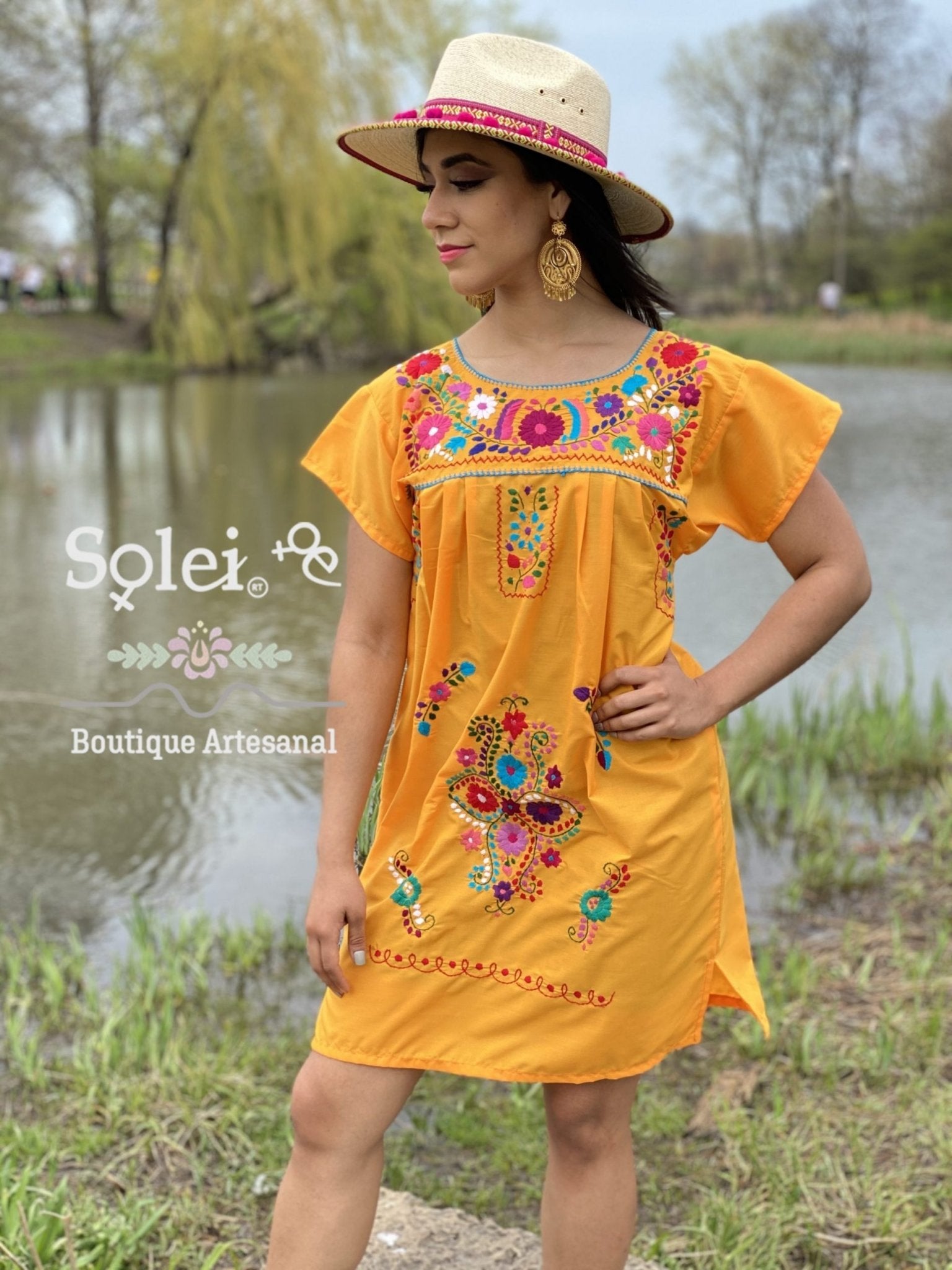 Mexican dress, hand embroidered mexican dress, mexican floral dress, ethnic dress, cotton dress, mexican huipil. - Solei Store