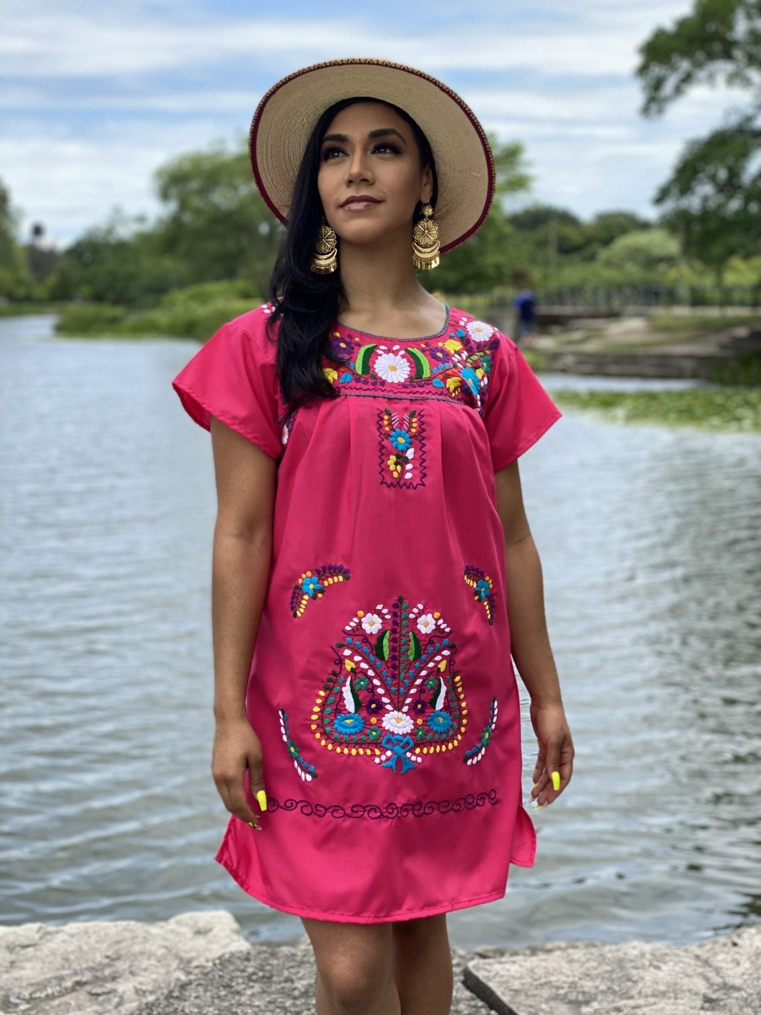 Mexican dress, hand embroidered mexican dress, mexican floral dress, ethnic dress, cotton dress, mexican huipil. - Solei Store