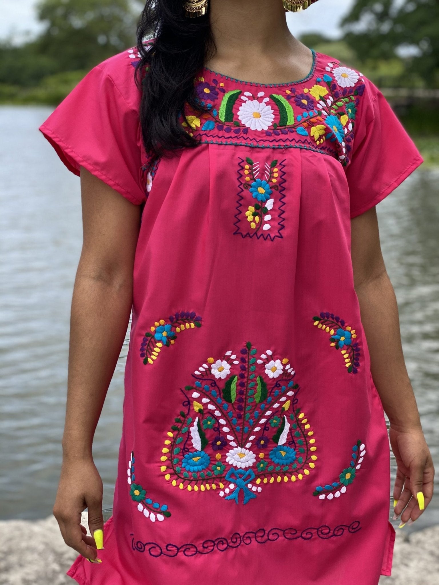 Mexican dress, hand embroidered mexican dress, mexican floral dress, ethnic dress, cotton dress, mexican huipil. - Solei Store