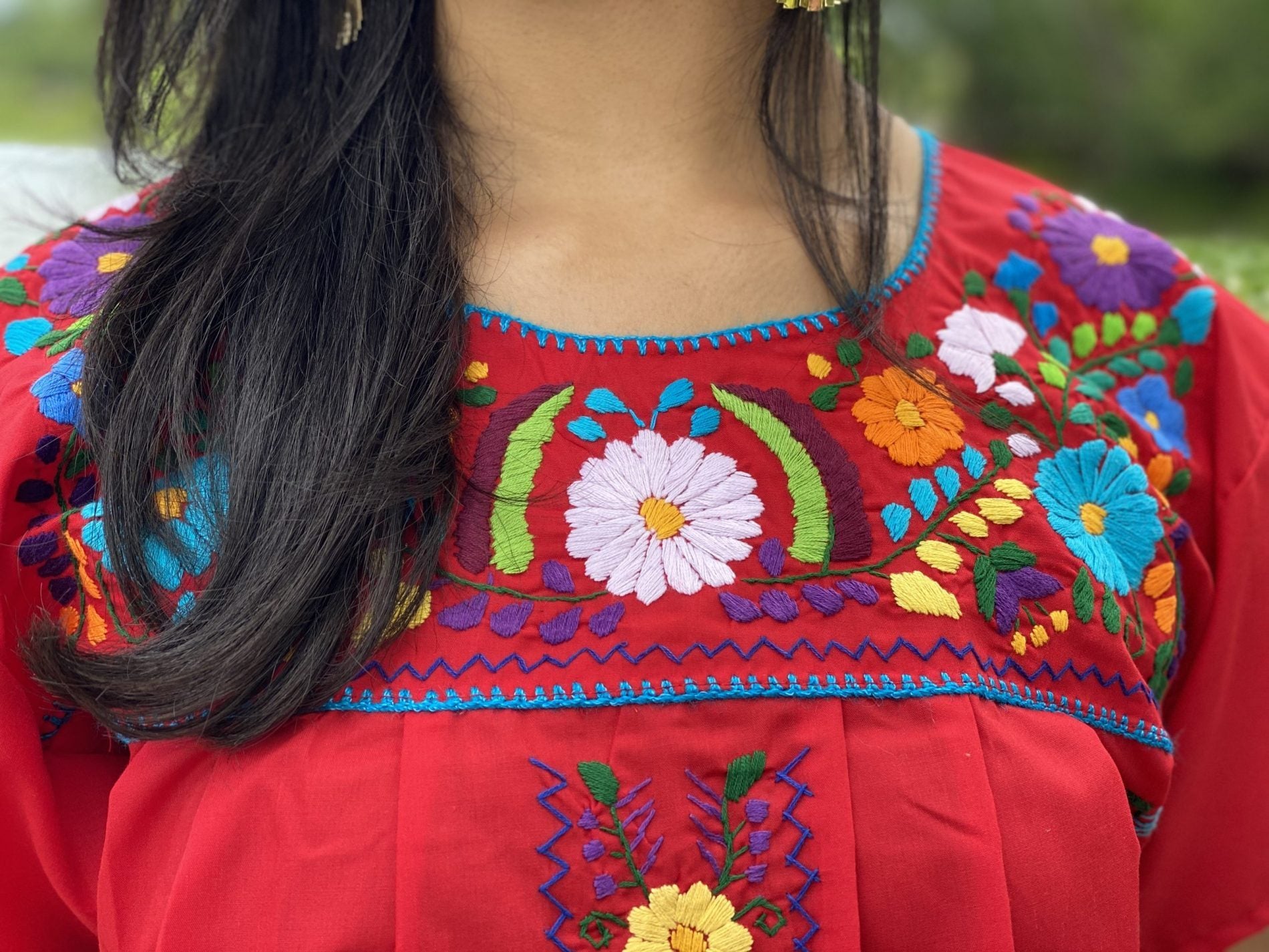 Mexican dress, hand embroidered mexican dress, mexican floral dress, ethnic dress, cotton dress, mexican huipil. - Solei Store