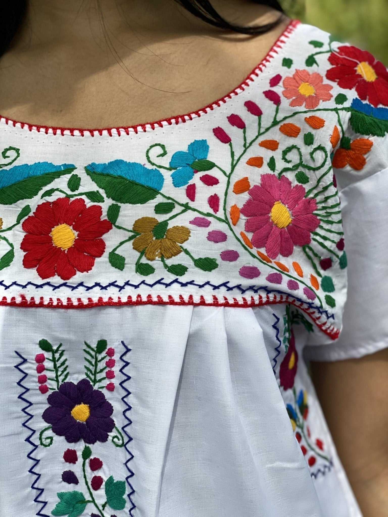 Mexican dress, hand embroidered mexican dress, mexican floral dress, ethnic dress, cotton dress, mexican huipil. - Solei Store