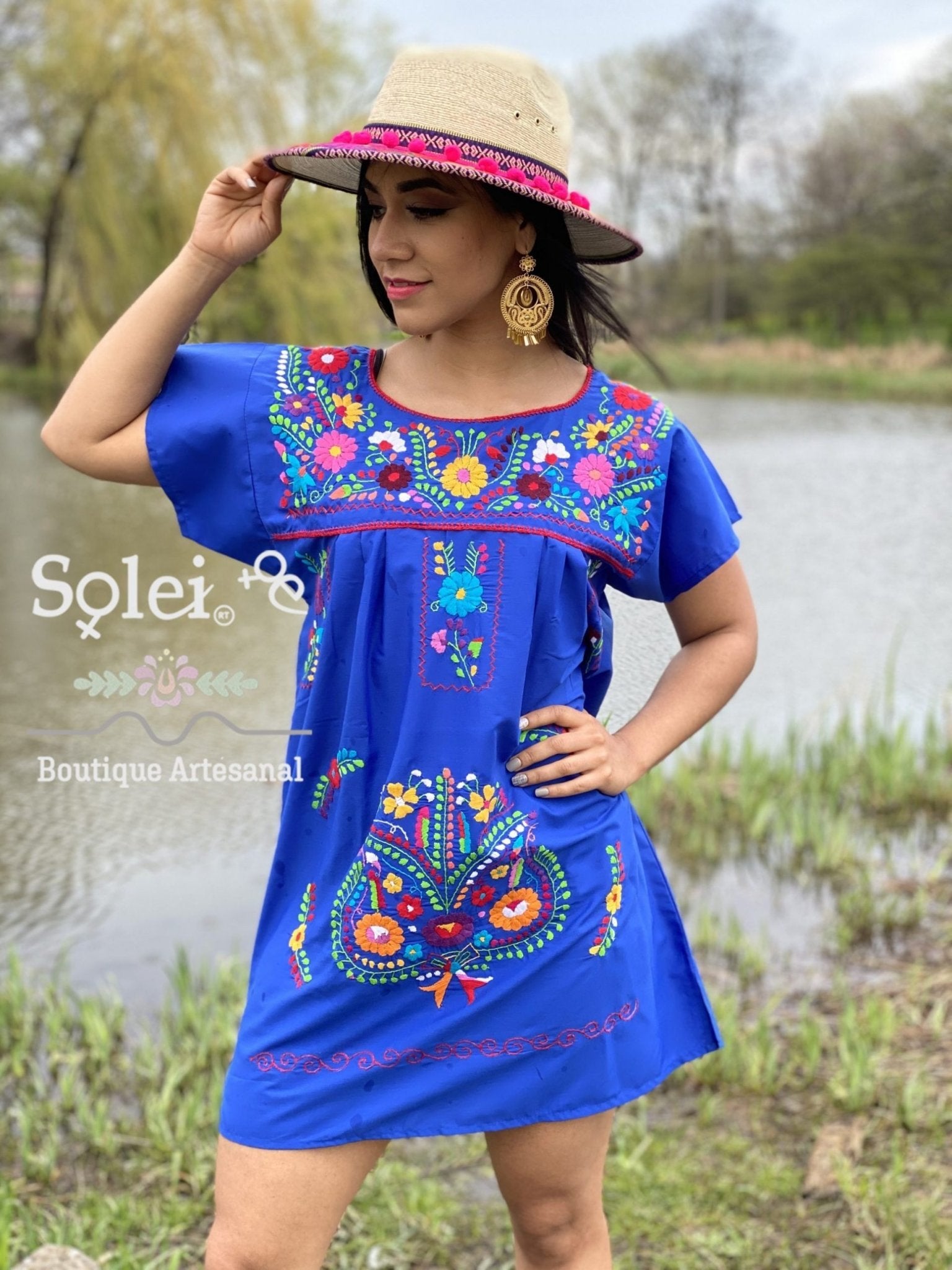 Mexican dress, hand embroidered mexican dress, mexican floral dress, ethnic dress, cotton dress, mexican huipil. - Solei Store