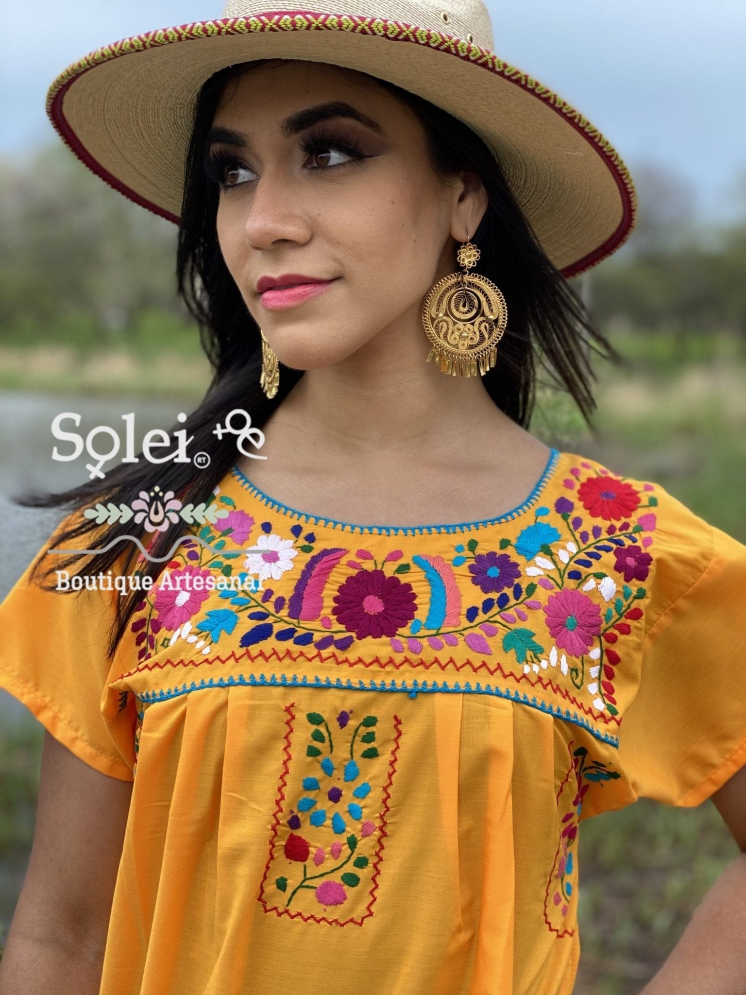 Mexican dress, hand embroidered mexican dress, mexican floral dress, ethnic dress, cotton dress, mexican huipil. - Solei Store