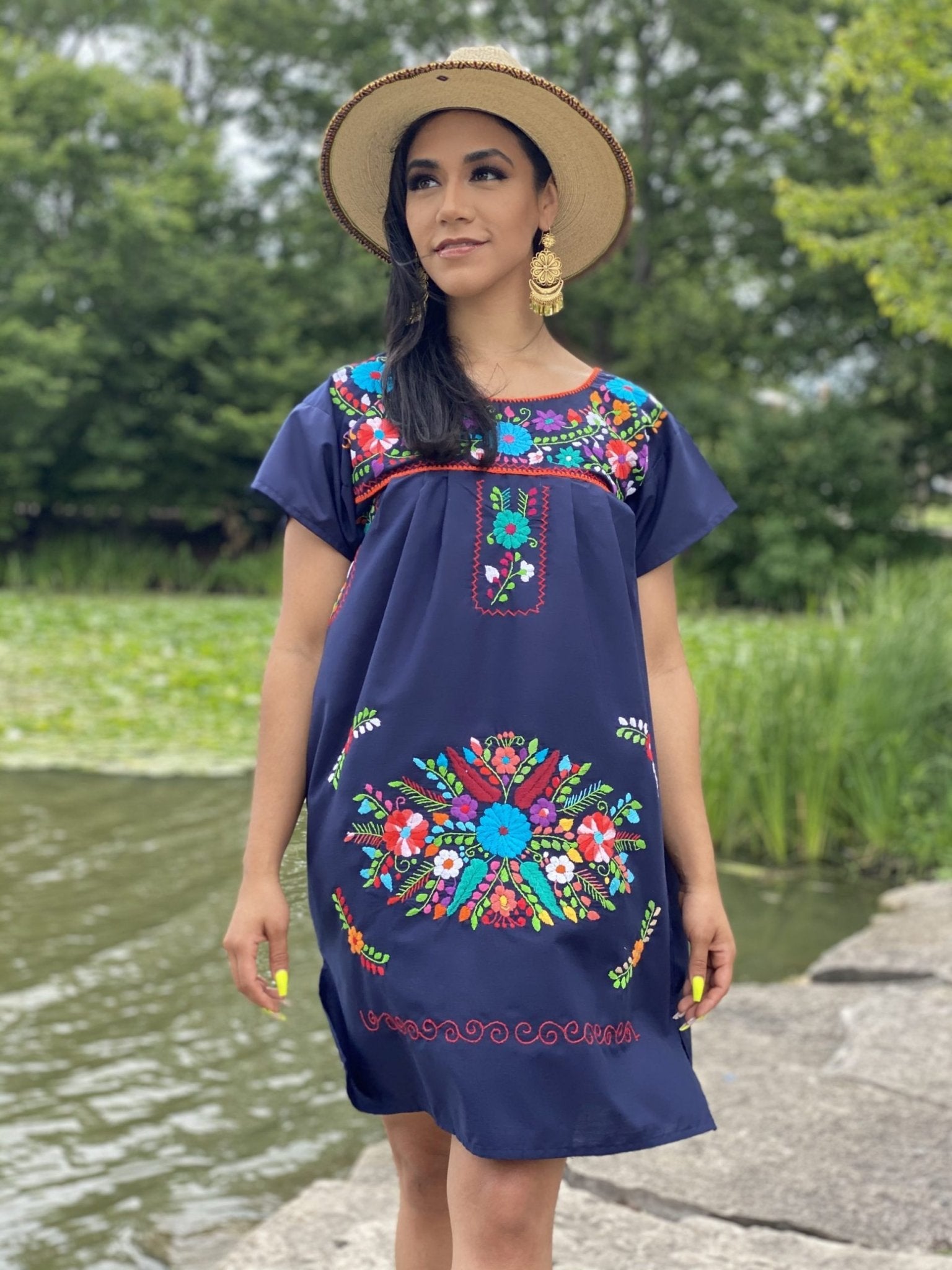 Mexican dress, hand embroidered mexican dress, mexican floral dress, ethnic dress, cotton dress, mexican huipil. - Solei Store