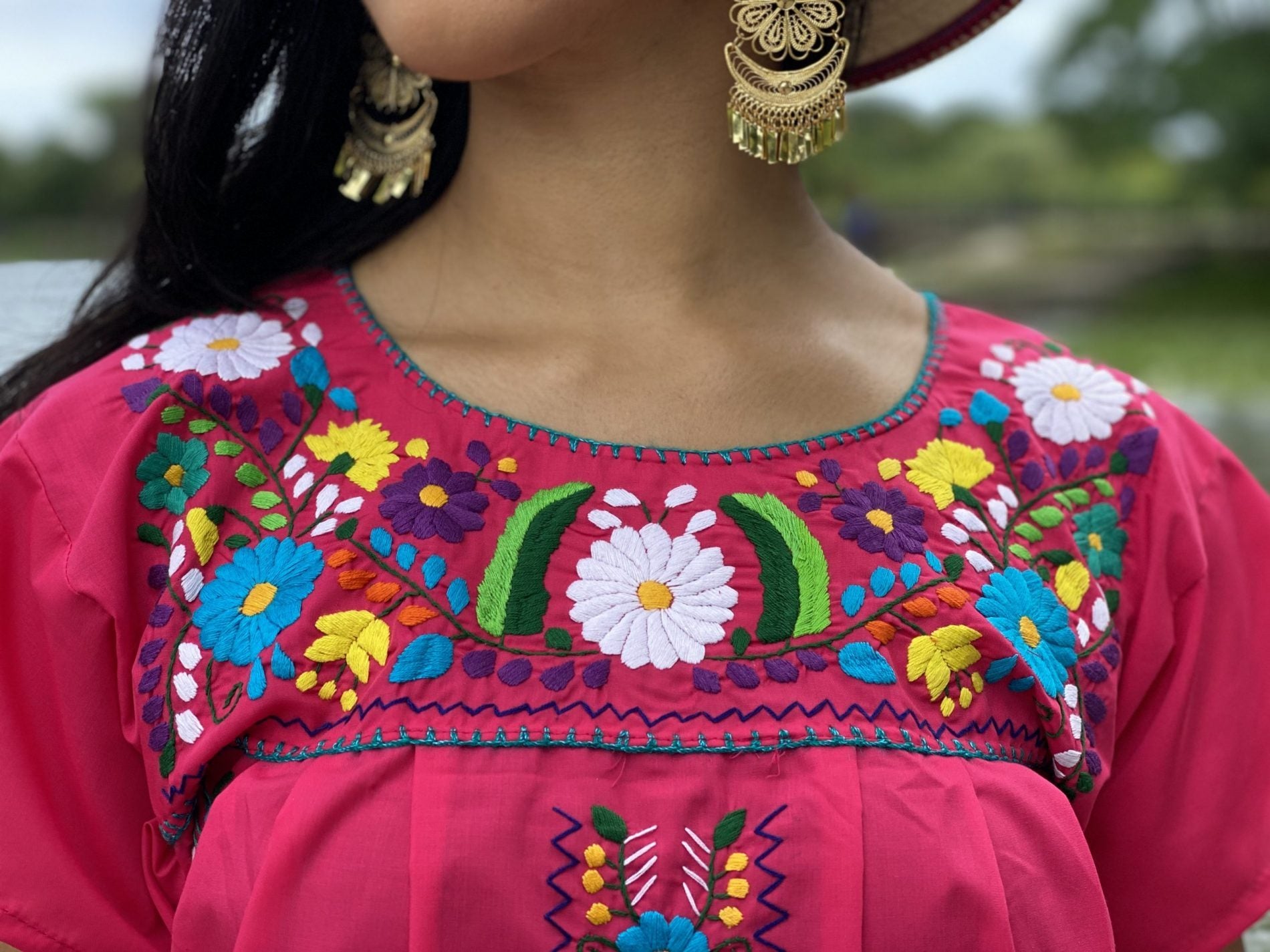 Mexican dress, hand embroidered mexican dress, mexican floral dress, ethnic dress, cotton dress, mexican huipil. - Solei Store