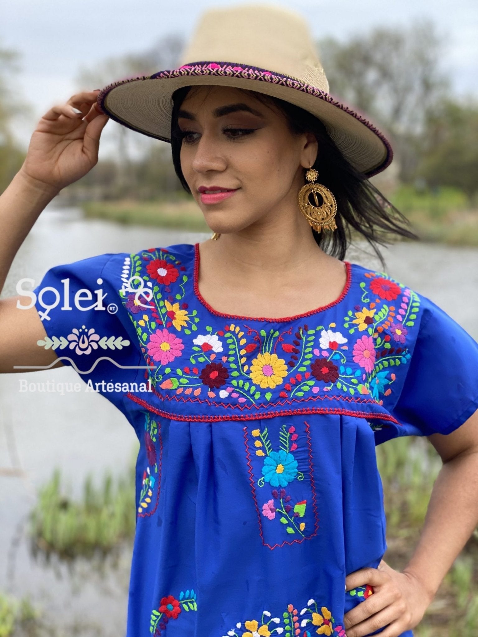 Mexican dress, hand embroidered mexican dress, mexican floral dress, ethnic dress, cotton dress, mexican huipil. - Solei Store