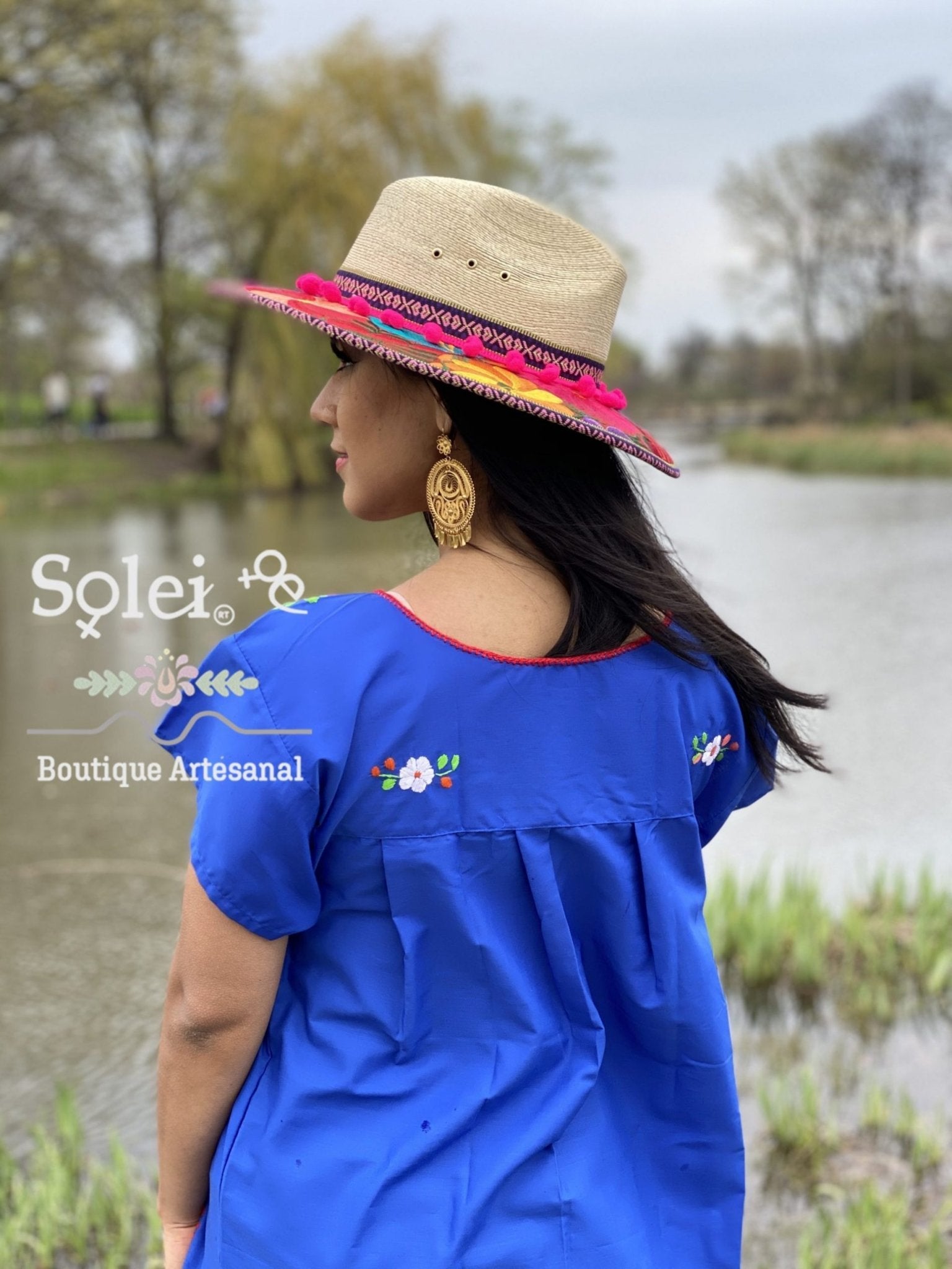 Mexican dress, hand embroidered mexican dress, mexican floral dress, ethnic dress, cotton dress, mexican huipil. - Solei Store