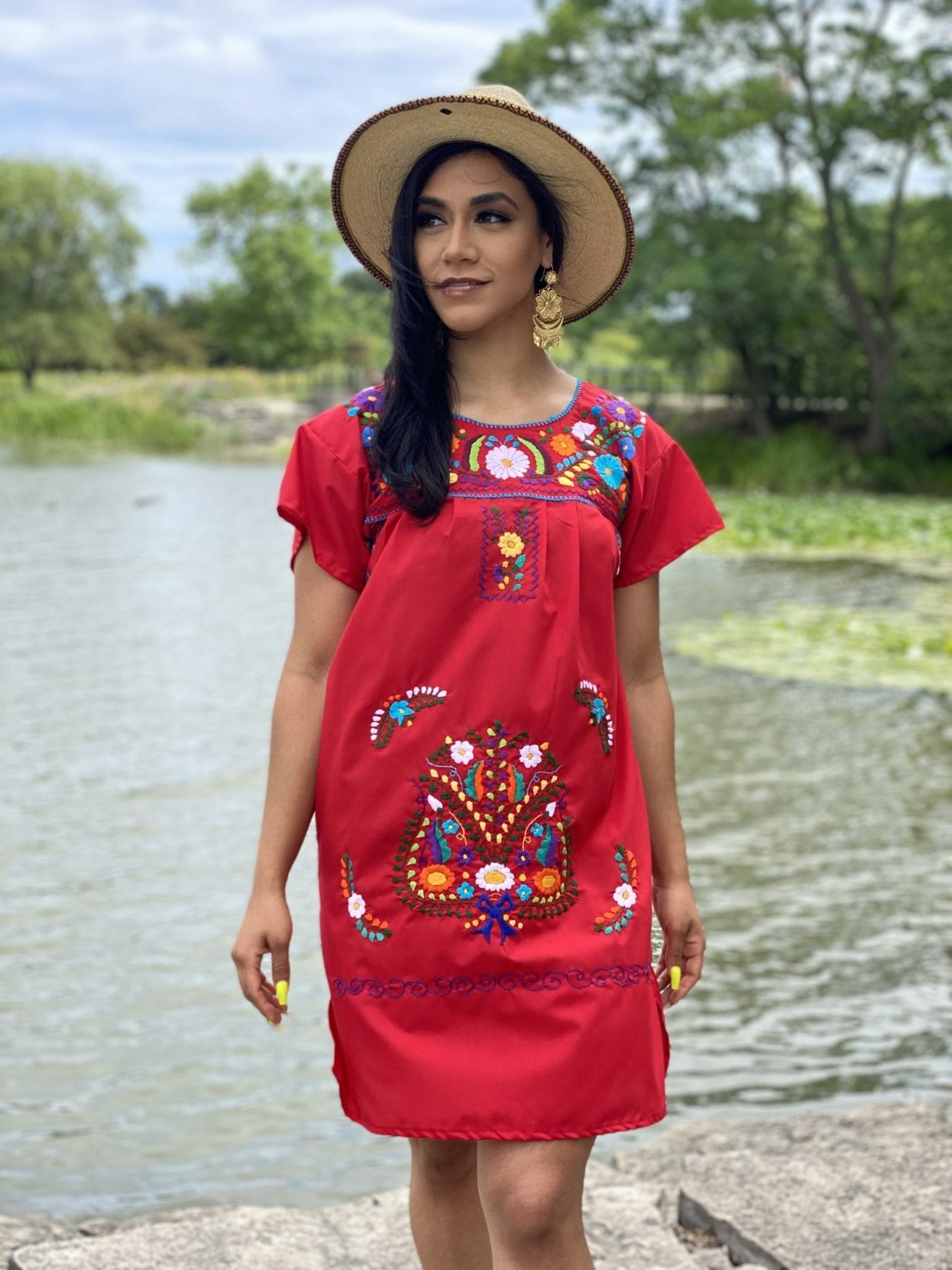 Mexican dress, hand embroidered mexican dress, mexican floral dress, ethnic dress, cotton dress, mexican huipil. - Solei Store