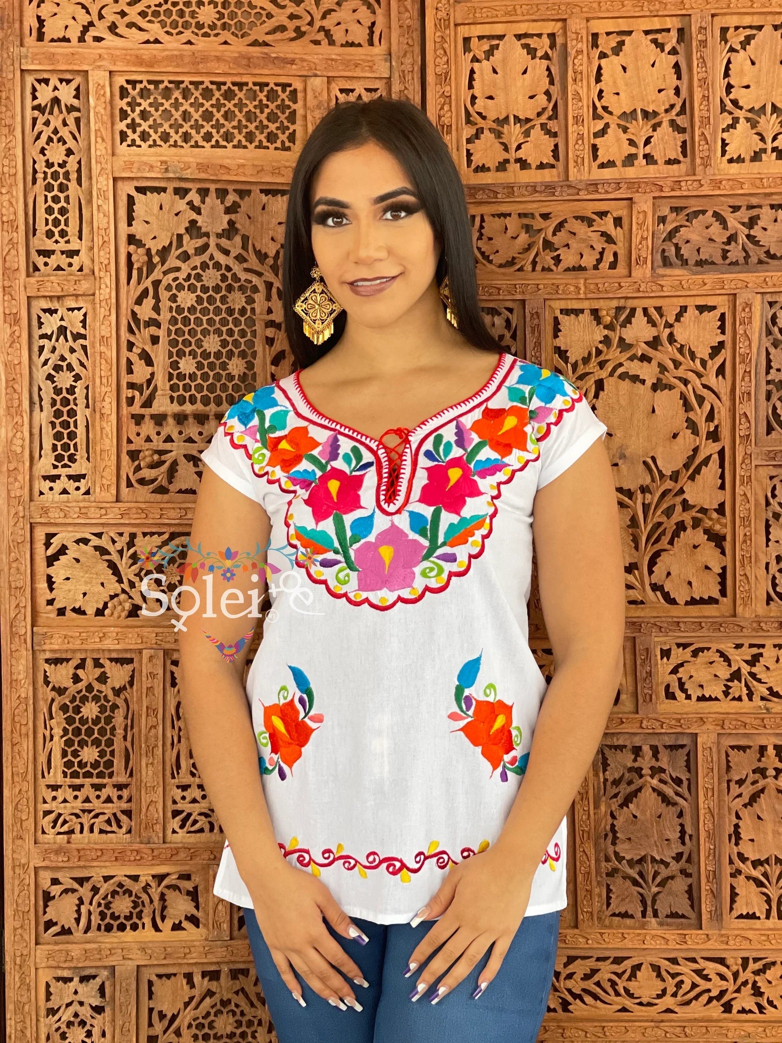 Mexican Elegant Embroidered Blouse. Blusa Kimona. - Solei Store