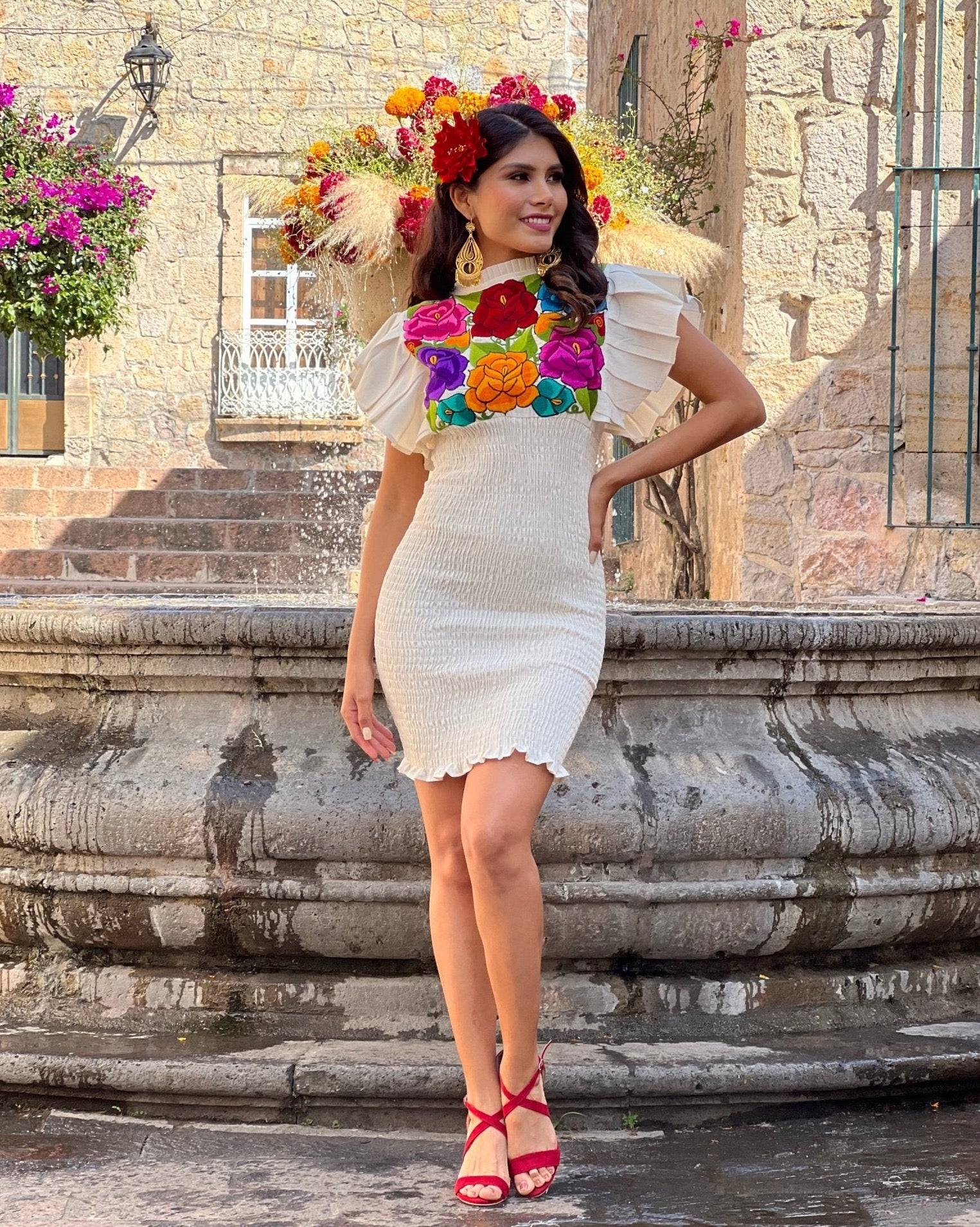 Mexican Embroidered Bodycon Dress. Ursula Dress - Solei Store
