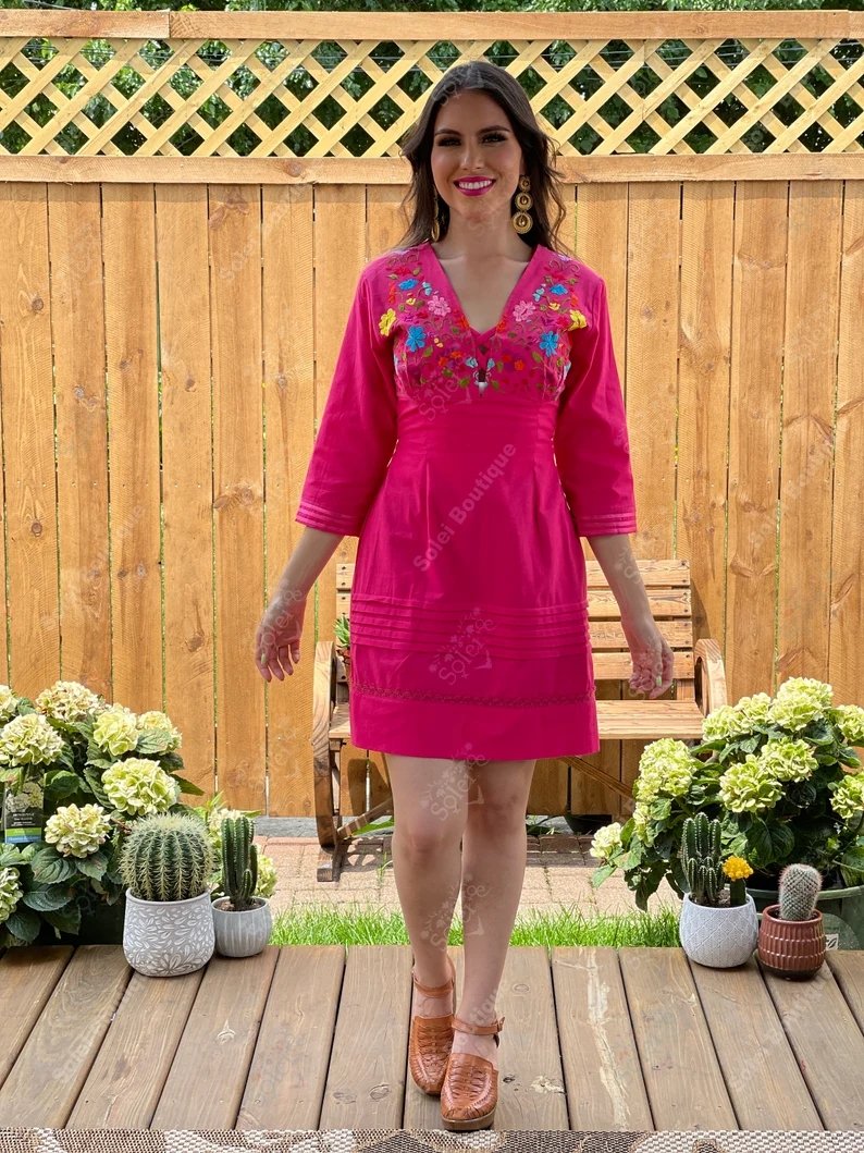 Mexican Embroidered Dress. Hand Embroidered Dress. Mexican Party Dress. - Solei Store