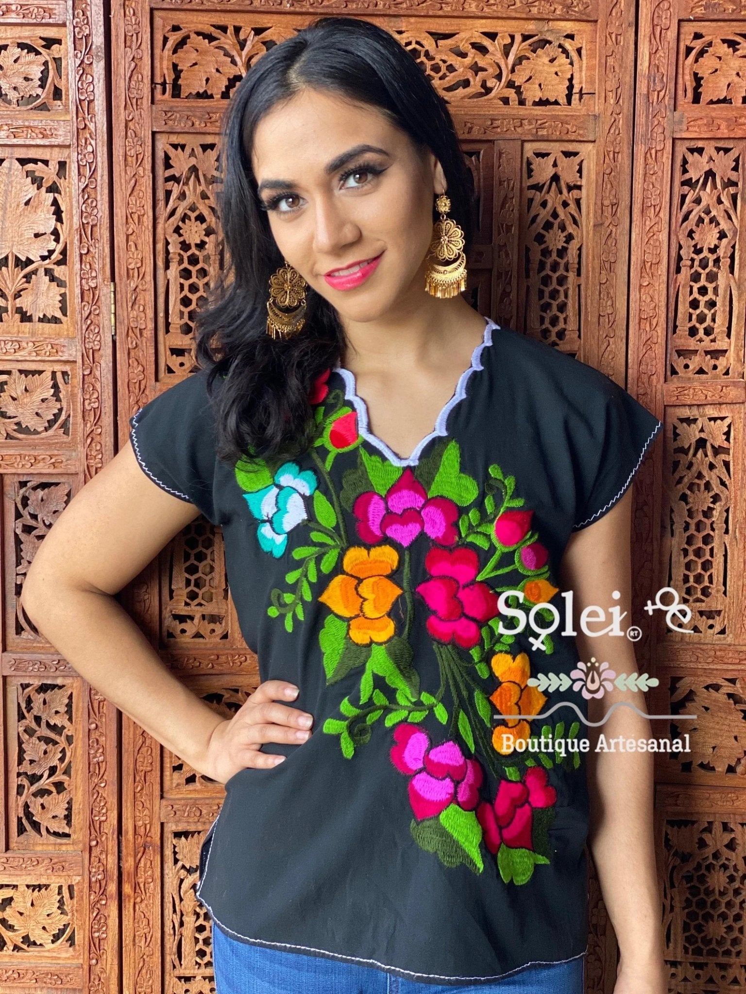 Mexican Embroidered Floral Blouse. Blusa Guia Floral - Solei Store