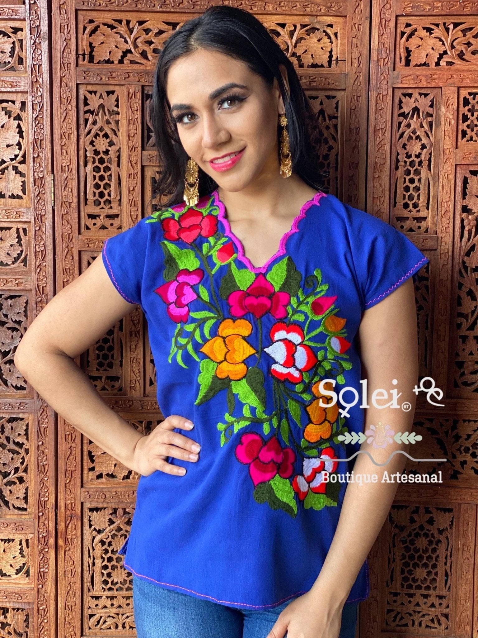 Mexican Embroidered Floral Blouse. Blusa Guia Floral - Solei Store