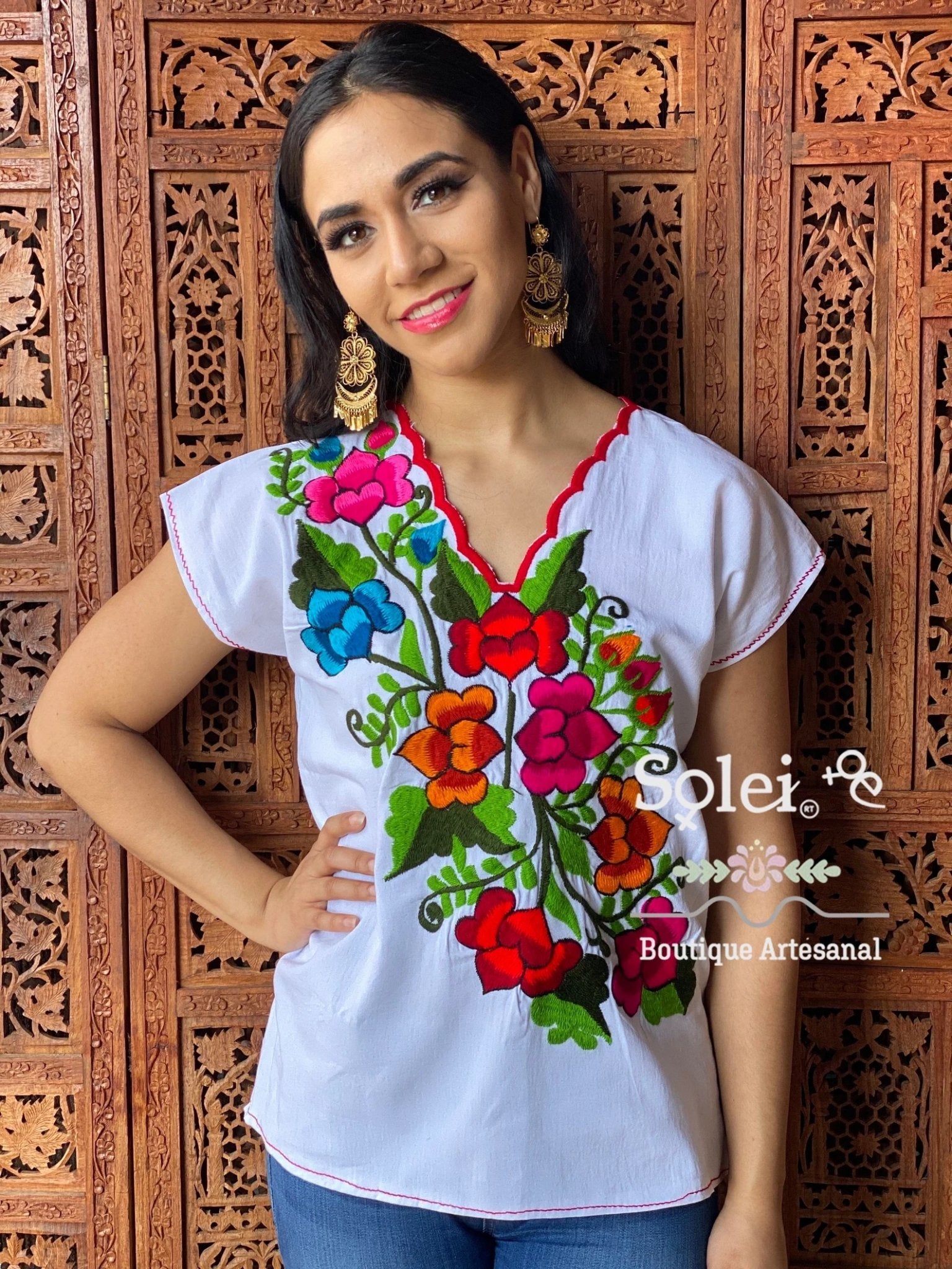 Mexican Embroidered Floral Blouse. Blusa Guia Floral - Solei Store