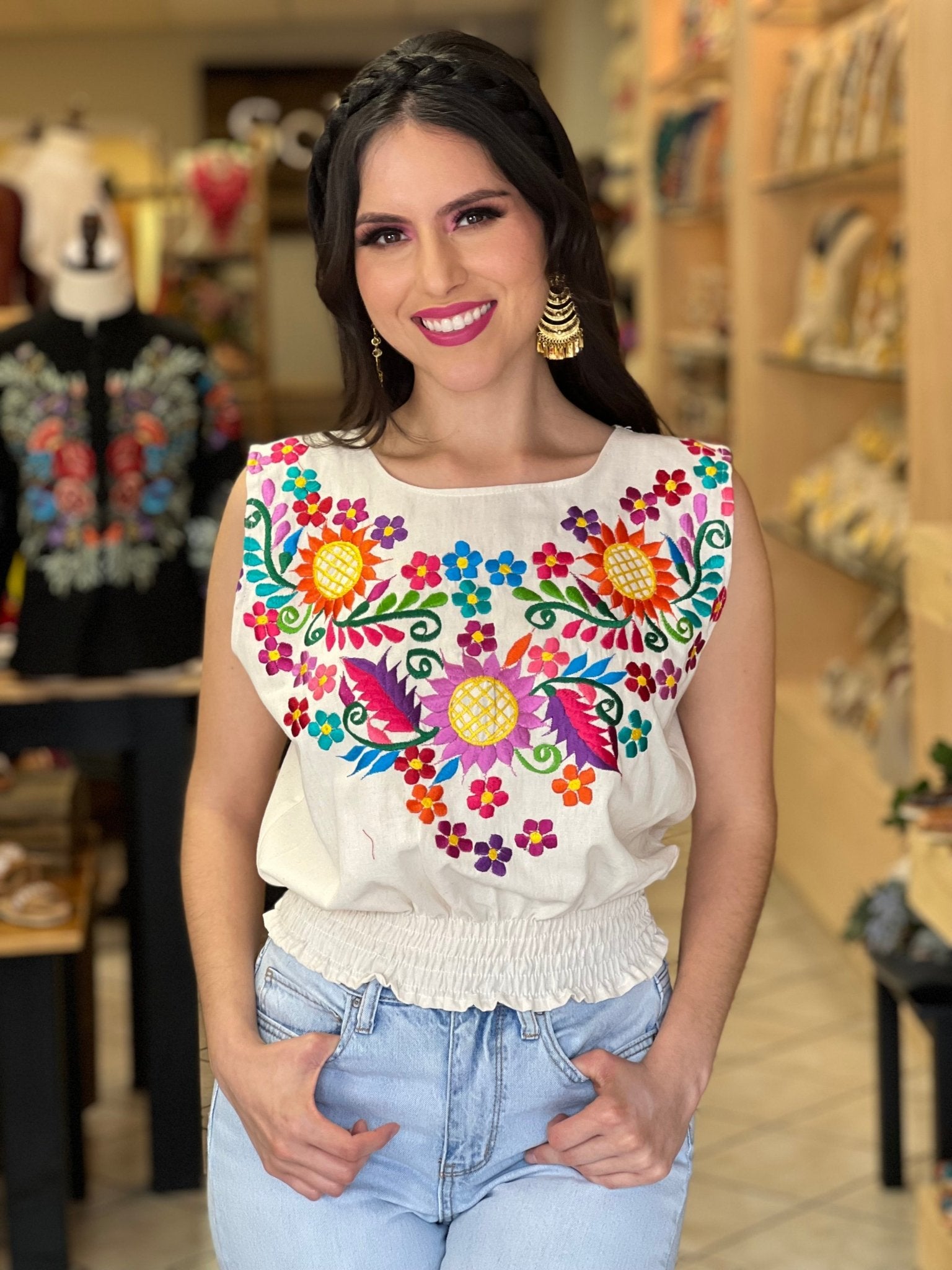 Mexican Embroidered Floral Crop Top. Crop Top Jimena. - Solei Store