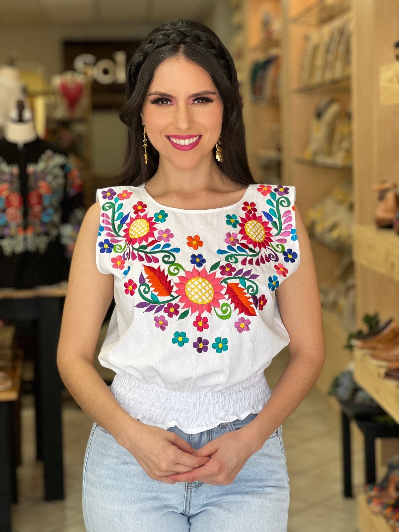 Mexican Embroidered Floral Crop Top. Crop Top Jimena. - Solei Store