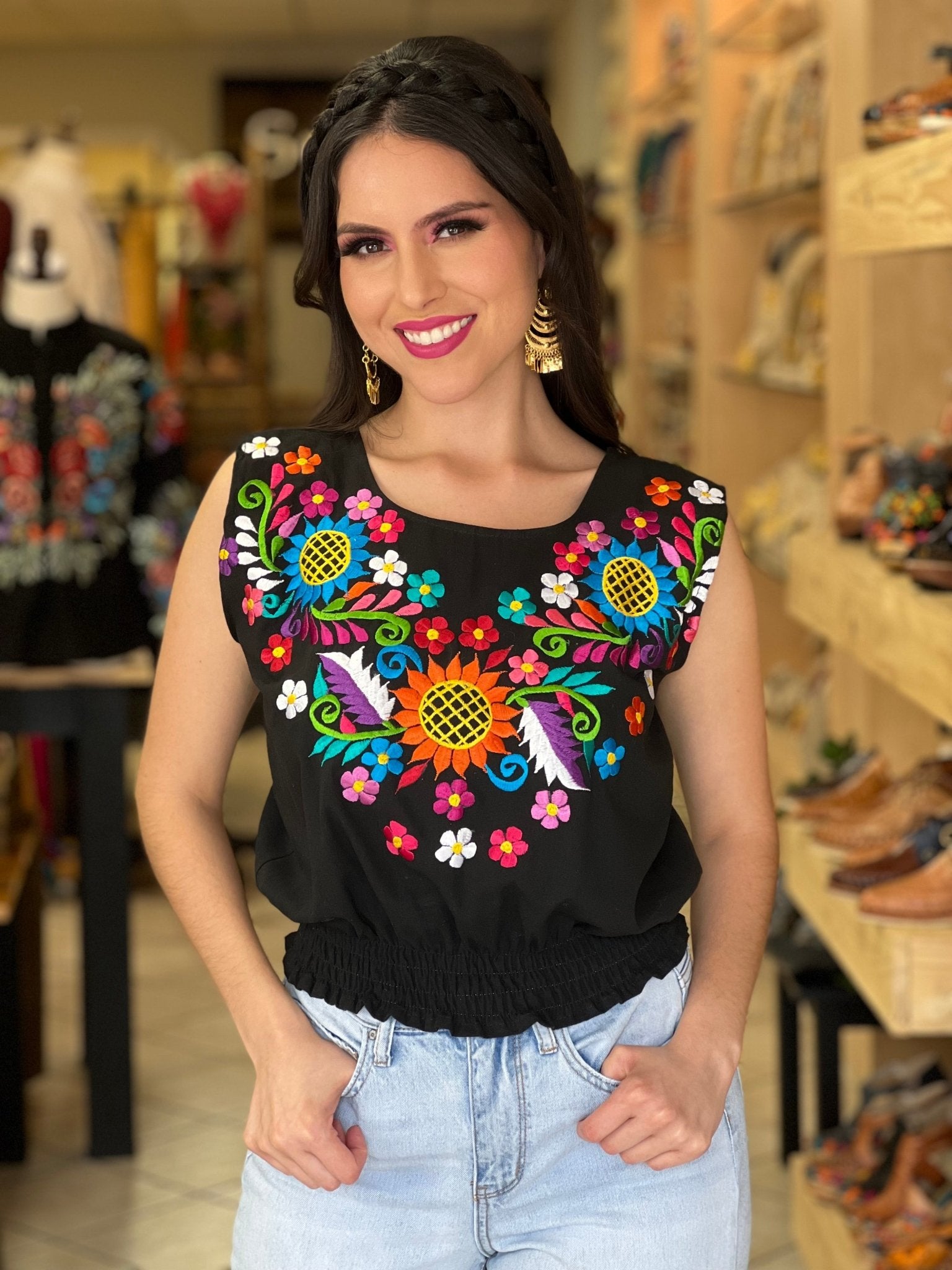 Mexican Embroidered Floral Crop Top. Crop Top Jimena. - Solei Store