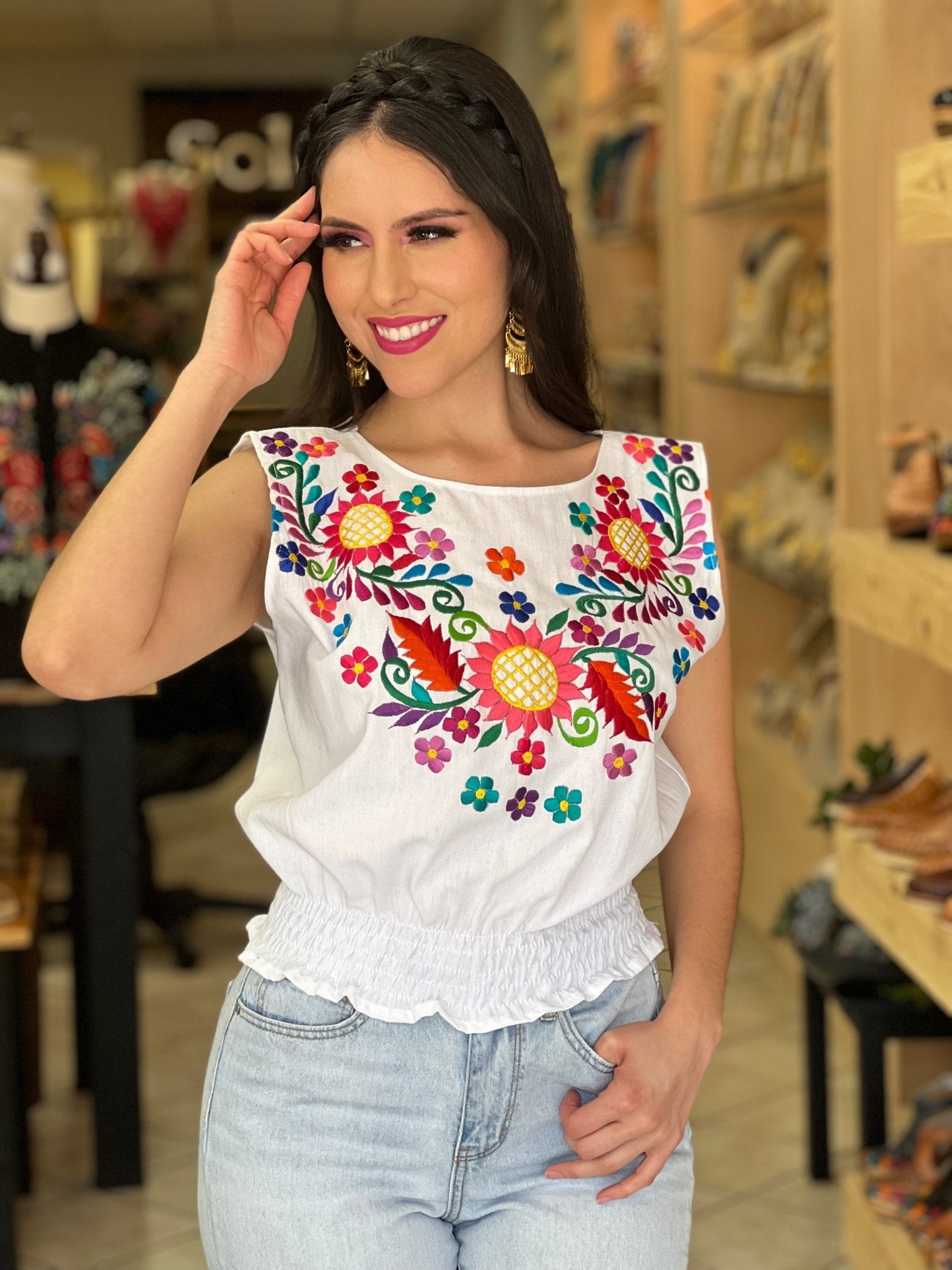 Mexican Embroidered Floral Crop Top. Crop Top Jimena. - Solei Store