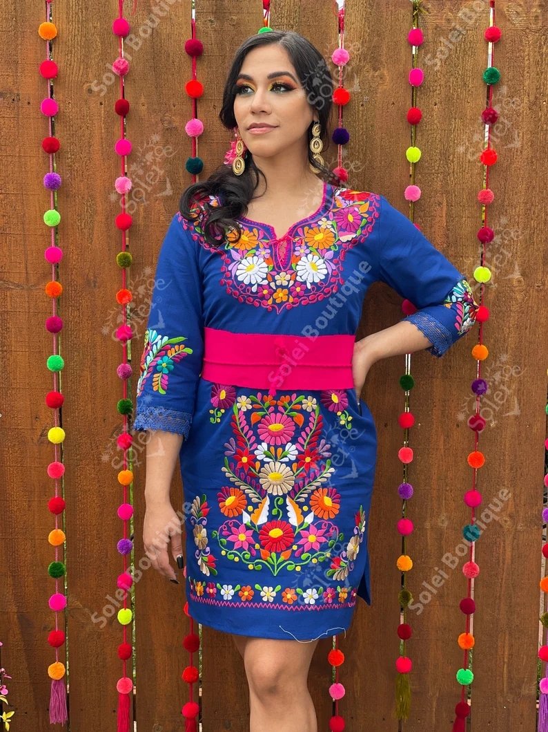 Mexican embroidered Floral Dress. Kimono Deluxe - Solei Store