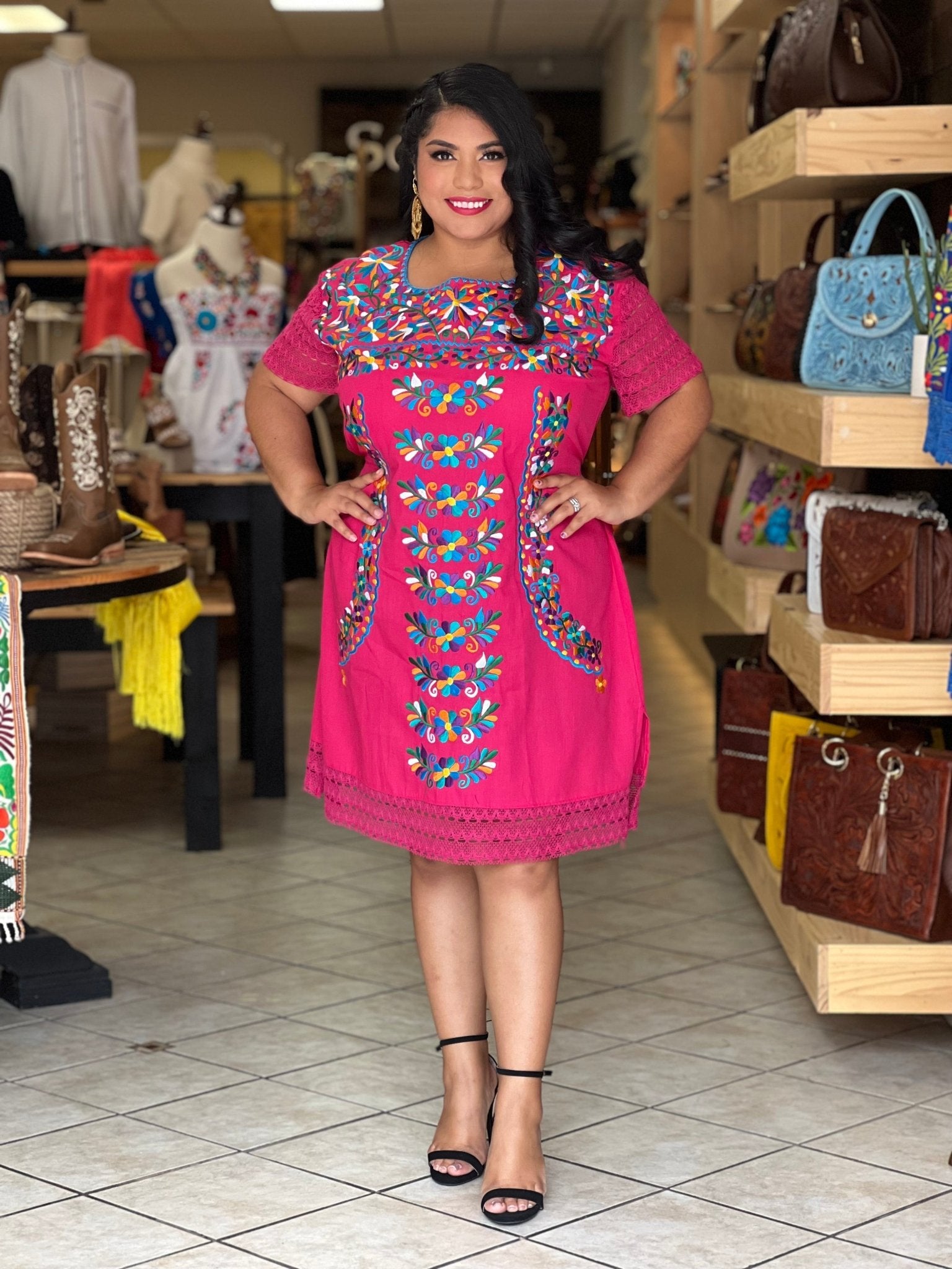 Mexican Embroidered Floral Dress. Vestido Otomi Floral - Solei Store