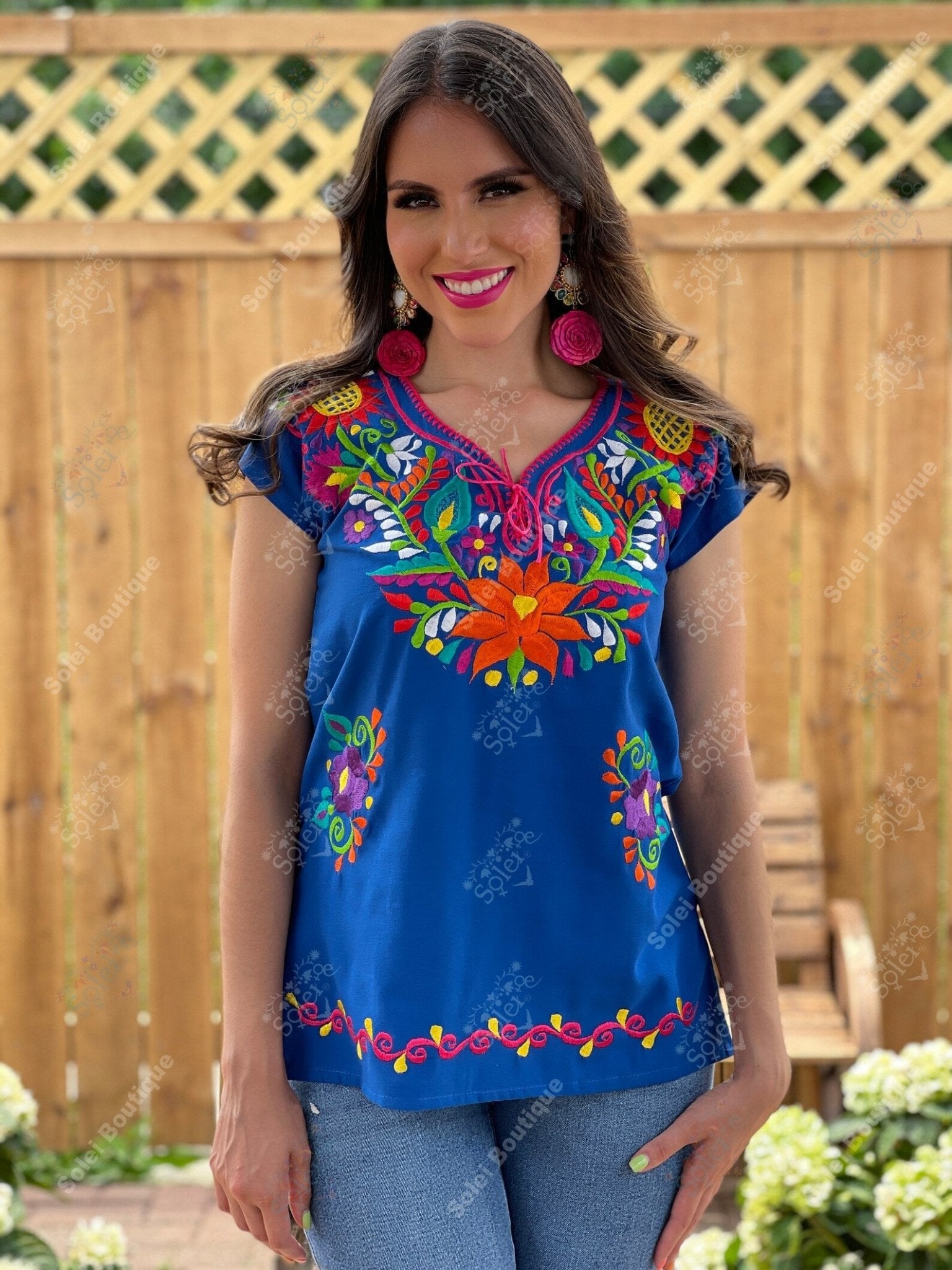 Mexican Embroidered Flower Blouse. Artisanal Mexican Blouse. Kimona Alcatraz Blouse. - Solei Store