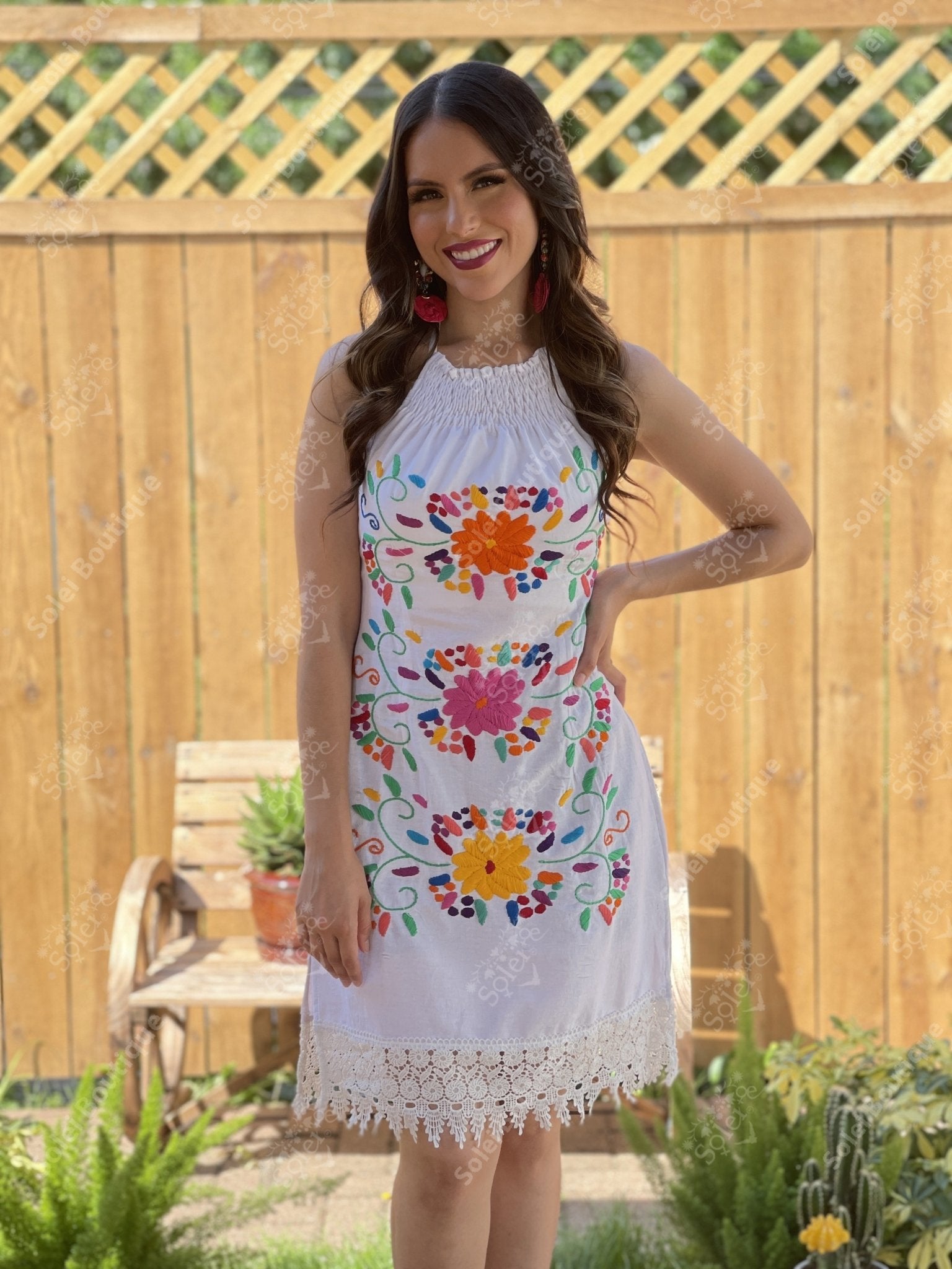 Mexican Embroidered Halter Dress. Romance Dress. - Solei Store