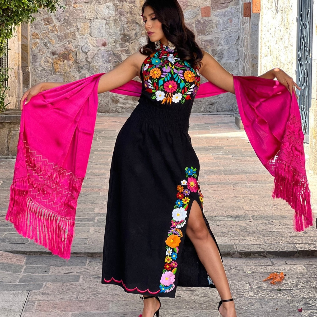 esther embroidered maxi dress Esther Golden Embroidered Mexican Dress- Vestido Mexicano Bordado Dorado