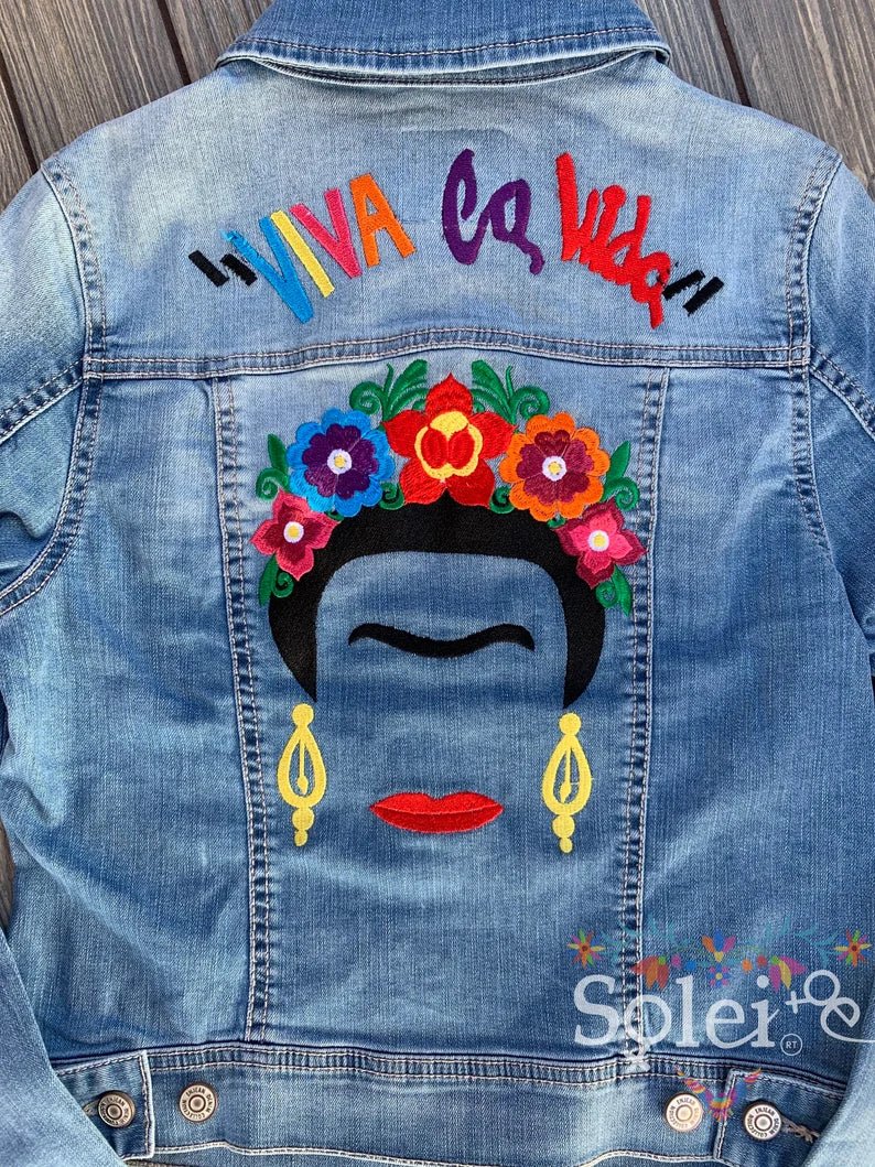 Mexican Embroidered Jeans Jacket. Chamarra Virgen De Guadalupe. - Solei Store