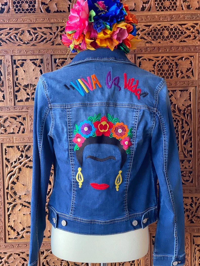 Mexican Embroidered Jeans Jacket. Chamarra Virgen De Guadalupe. - Solei Store