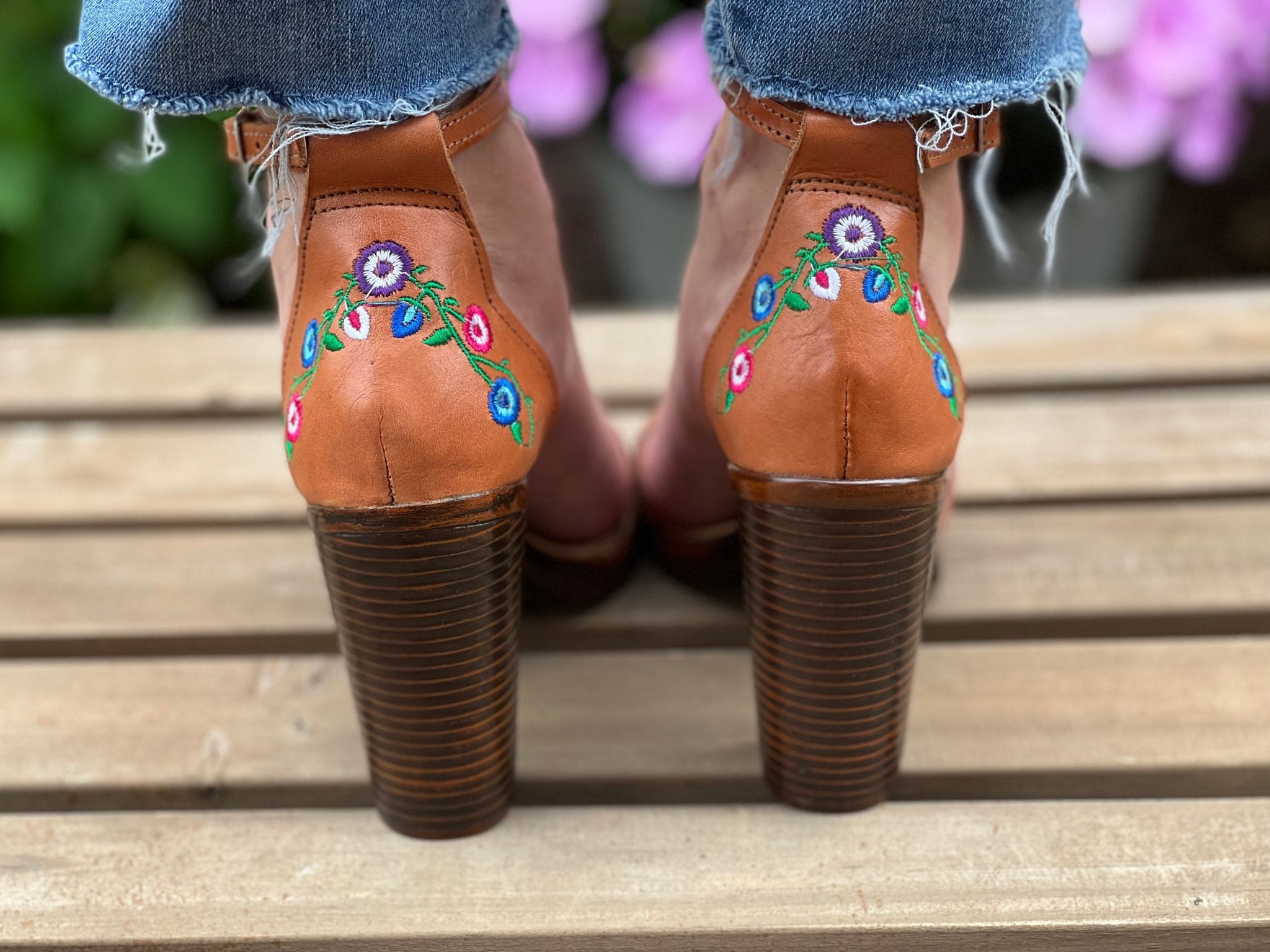 Mexican Embroidered Leather Block Heels. Camila Heels. - Solei Store