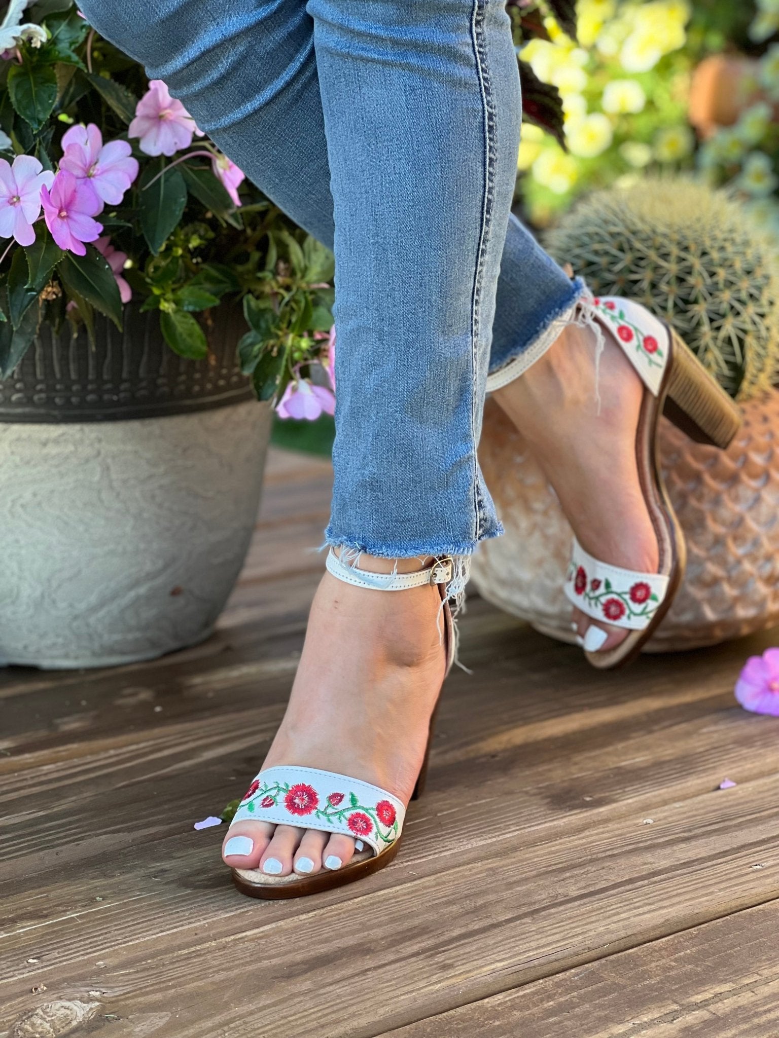 Mexican Embroidered Leather Block Heels. Camila Heels. - Solei Store