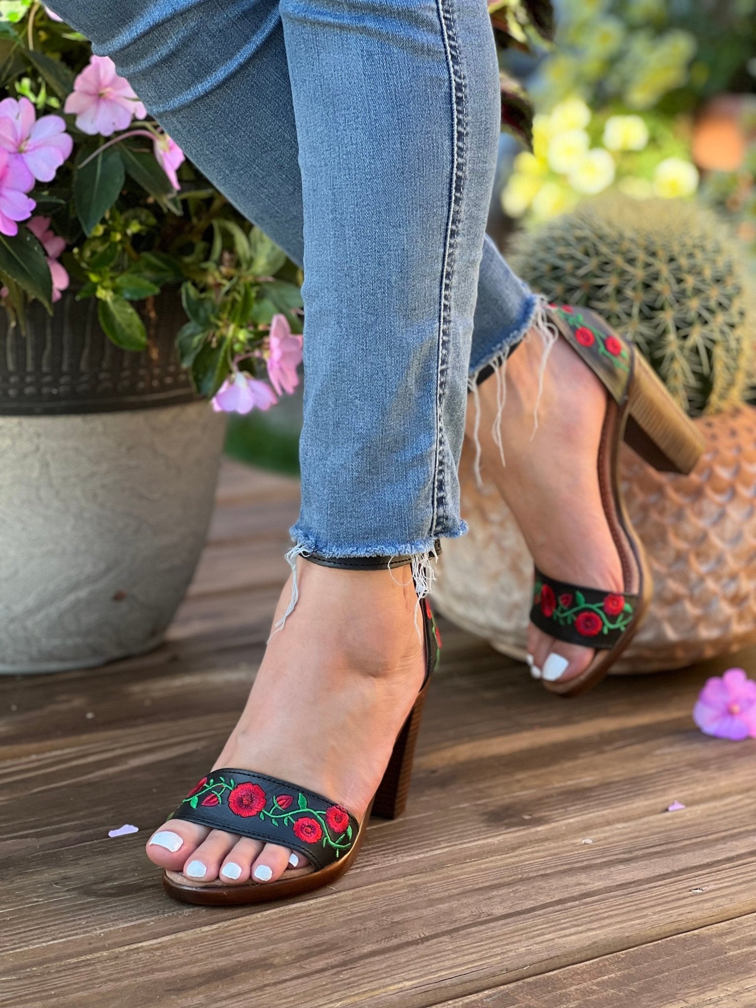 Mexican Embroidered Leather Block Heels. Camila Heels. - Solei Store