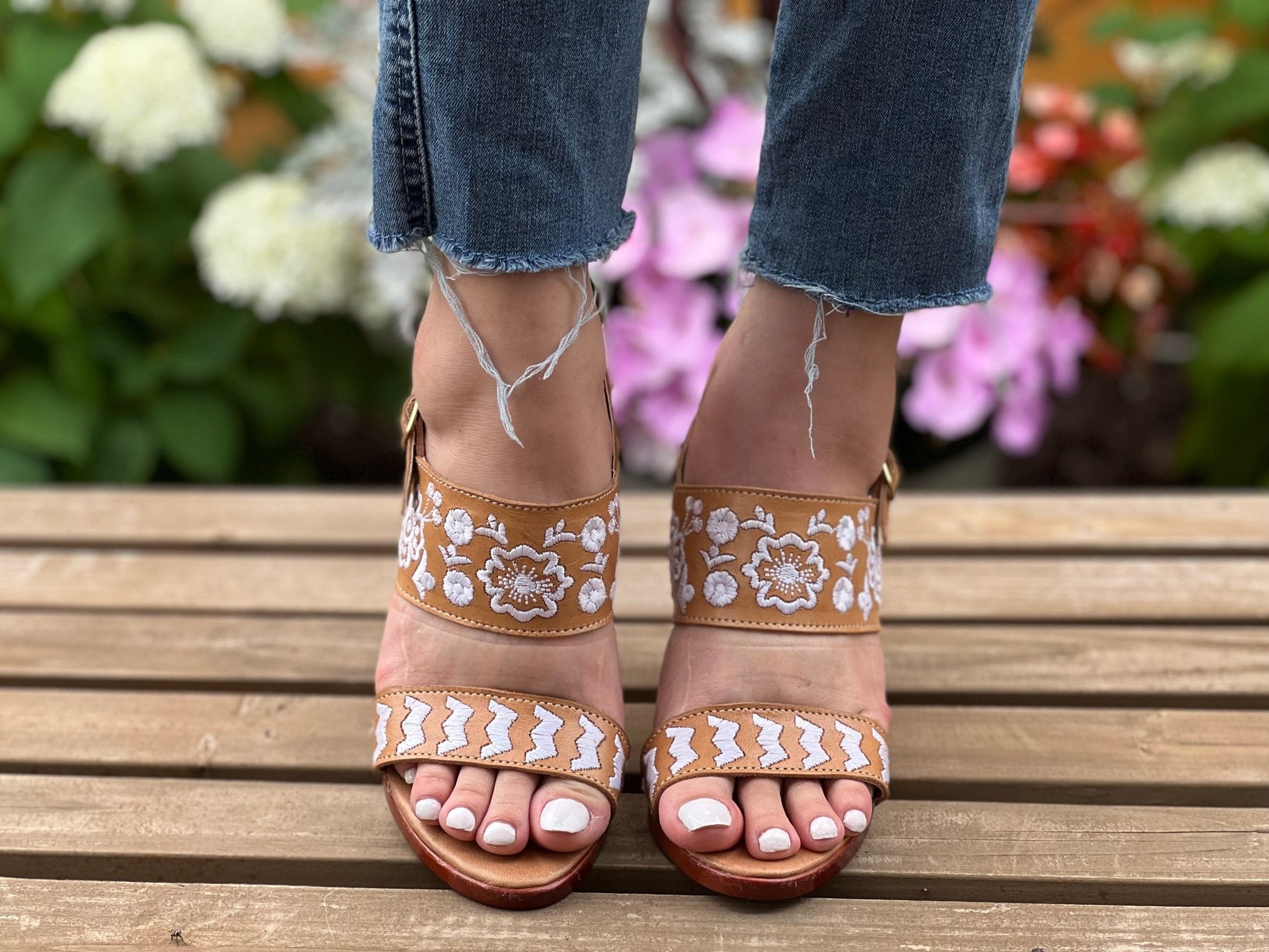 Mexican Embroidered Leather Block Heels. Leonor Heels. - Solei Store