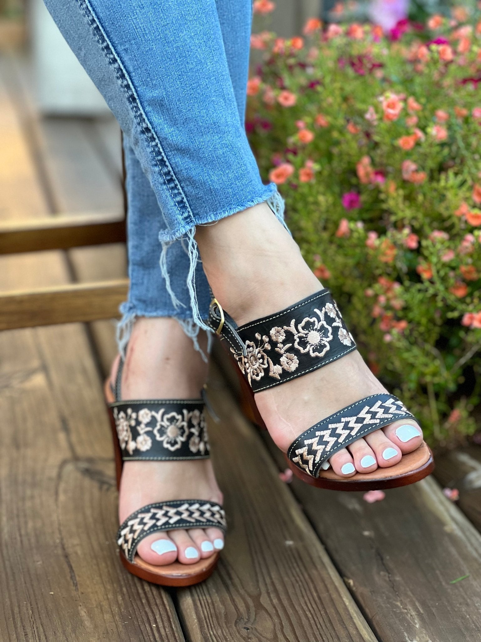 Mexican Embroidered Leather Block Heels. Leonor Heels. - Solei Store