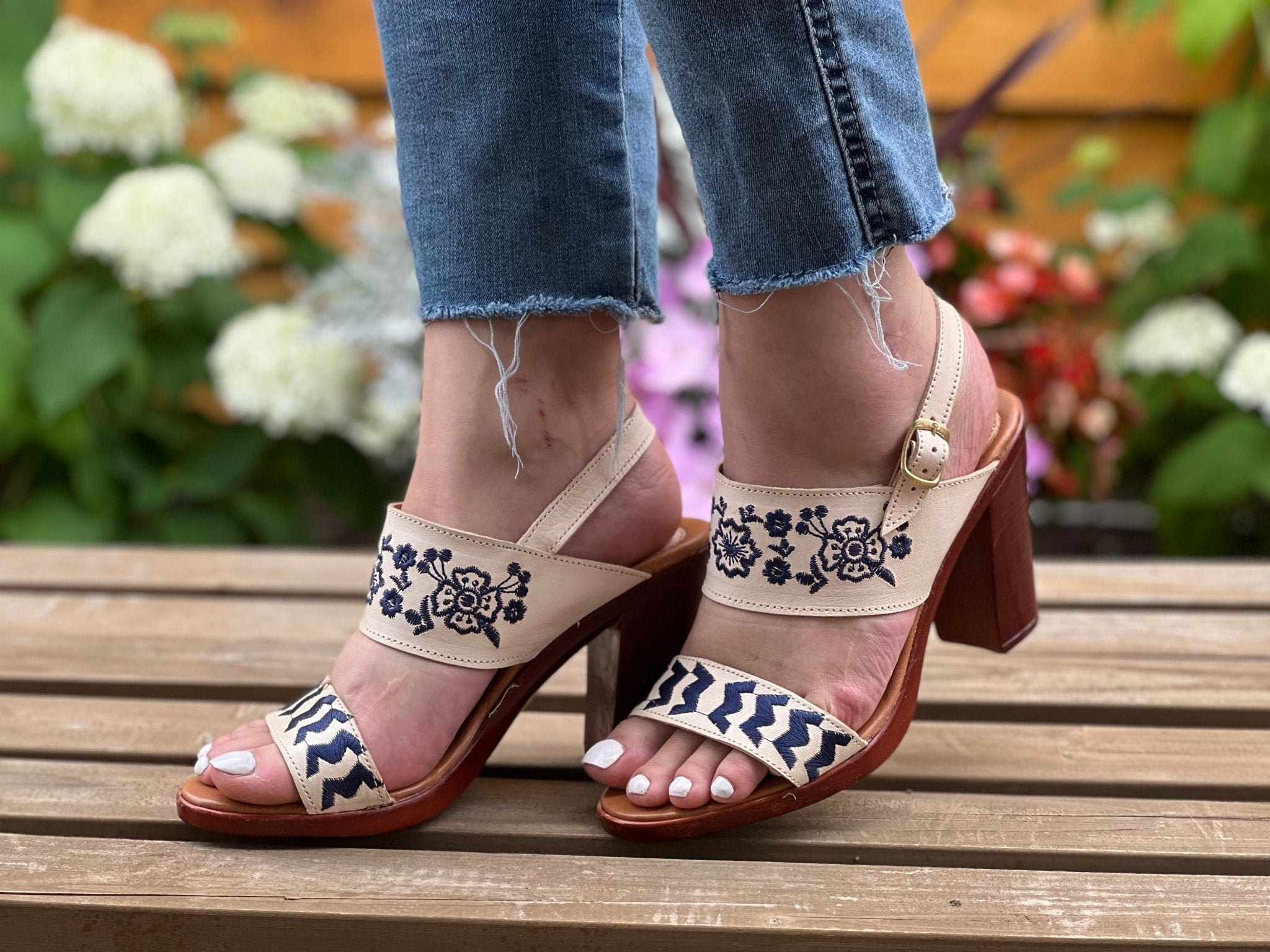 Mexican Embroidered Leather Block Heels. Leonor Heels. - Solei Store