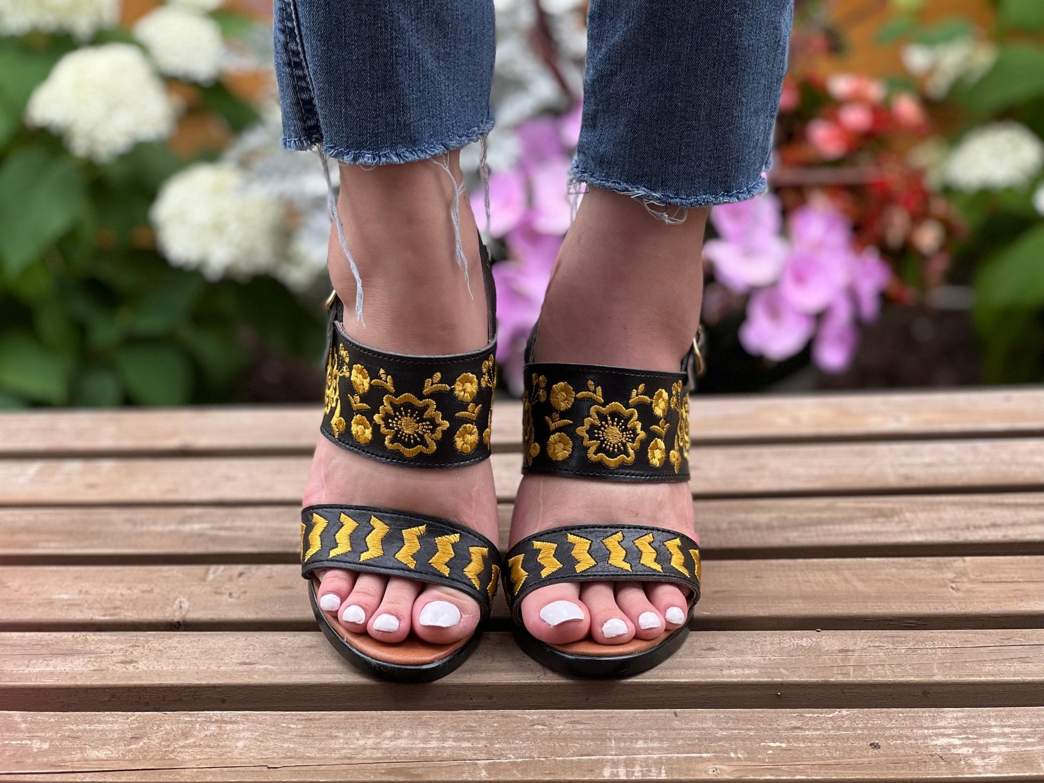 Mexican Embroidered Leather Block Heels. Leonor Heels. - Solei Store