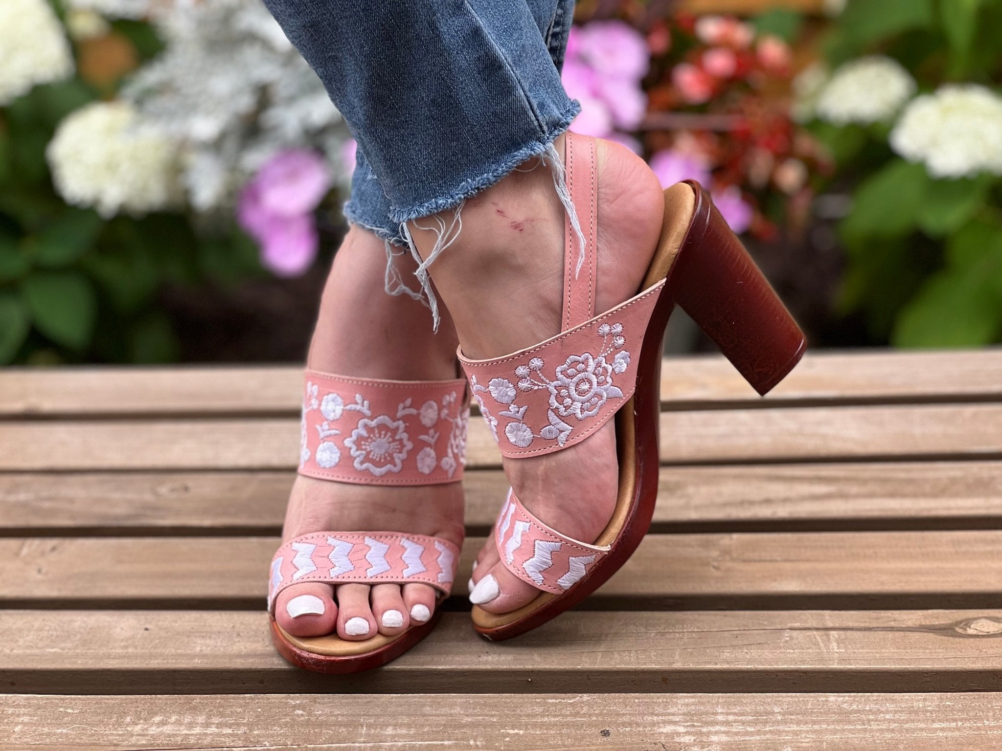 Mexican Embroidered Leather Block Heels. Leonor Heels. - Solei Store