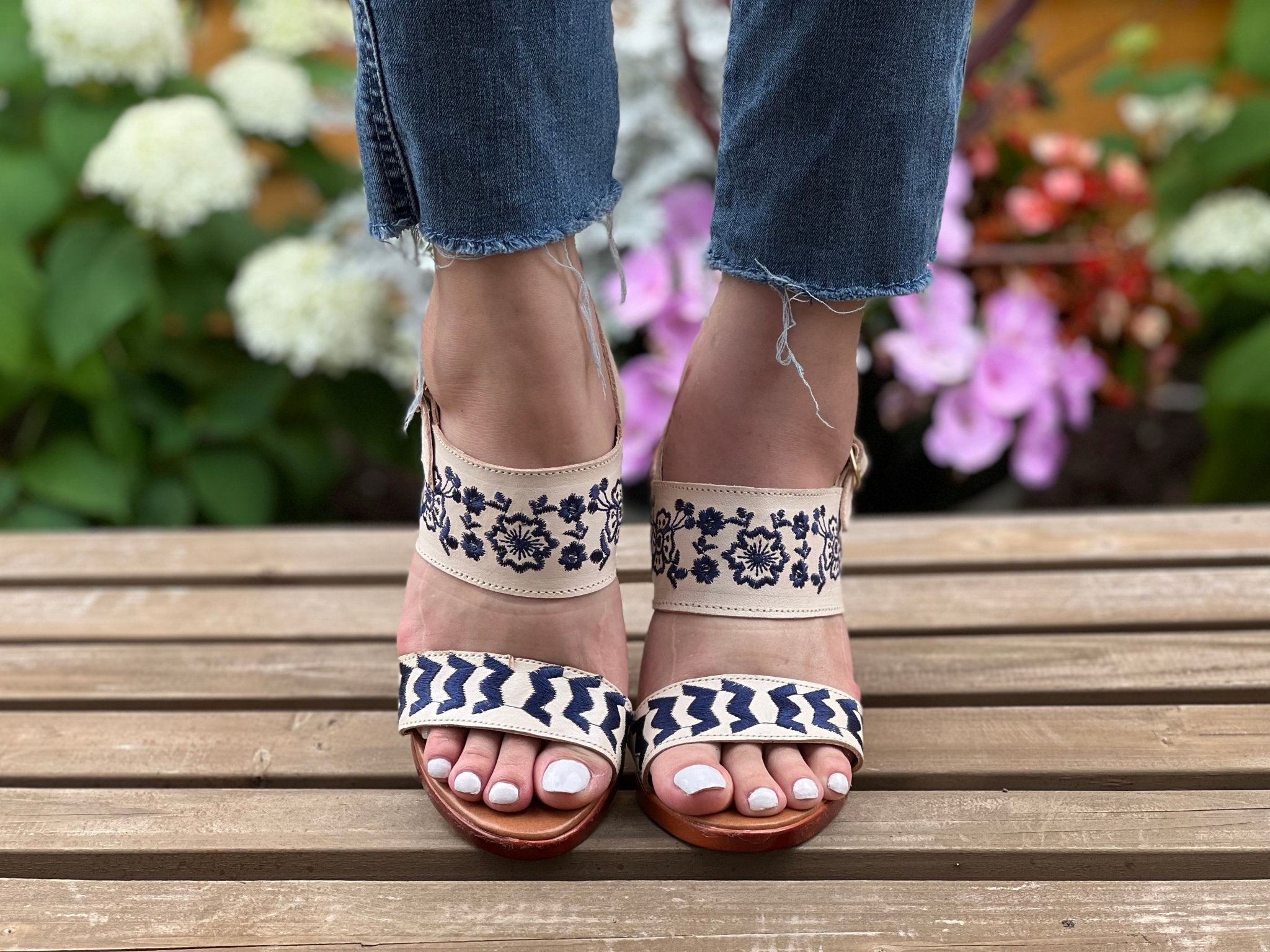 Mexican Embroidered Leather Block Heels. Leonor Heels. - Solei Store