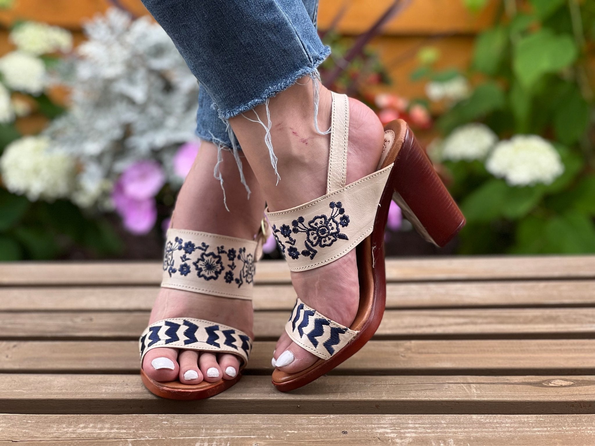 Mexican Embroidered Leather Block Heels. Leonor Heels. - Solei Store