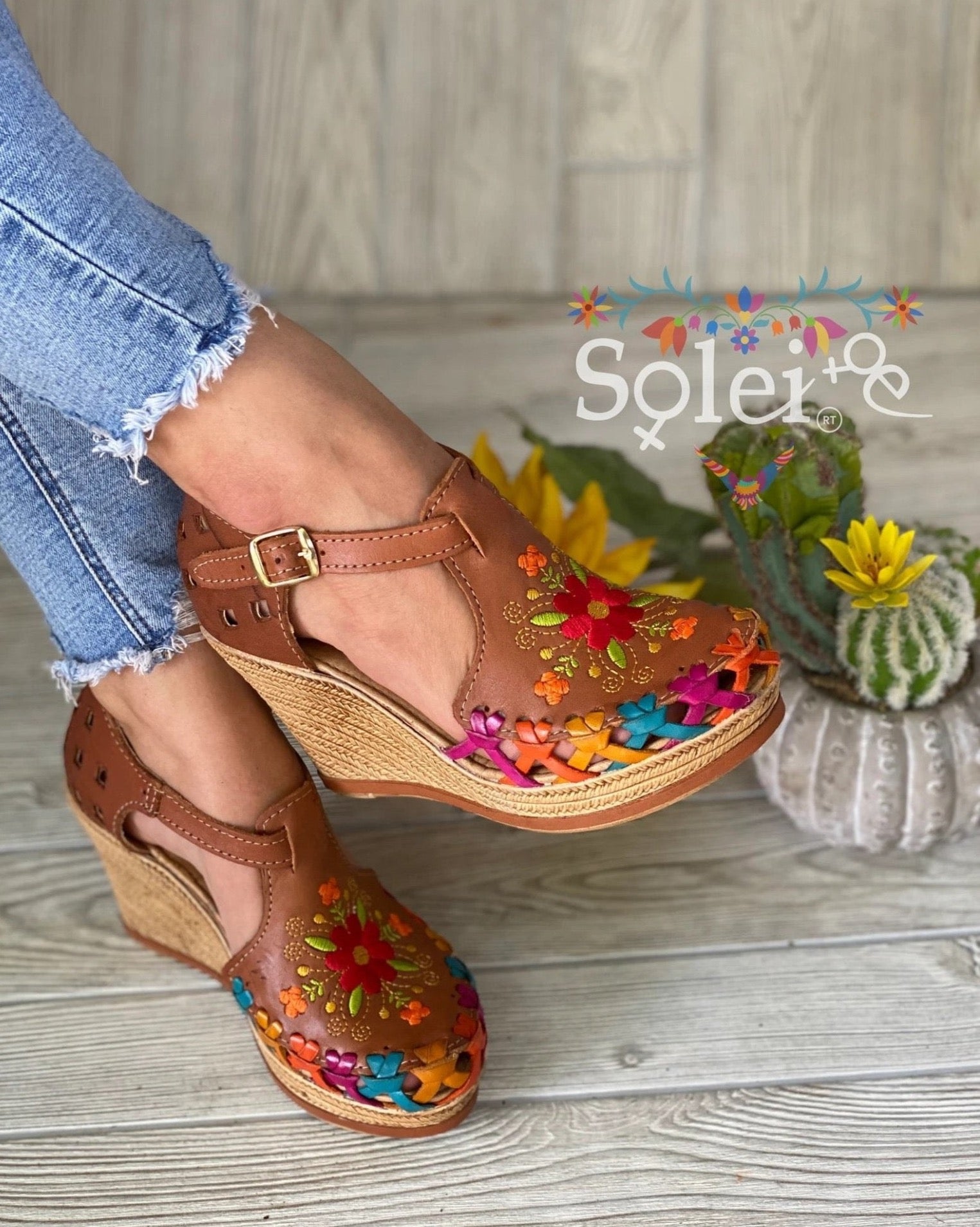 Mexican Embroidered Leather Wedge Heels. Mayra Heels. - Solei Store