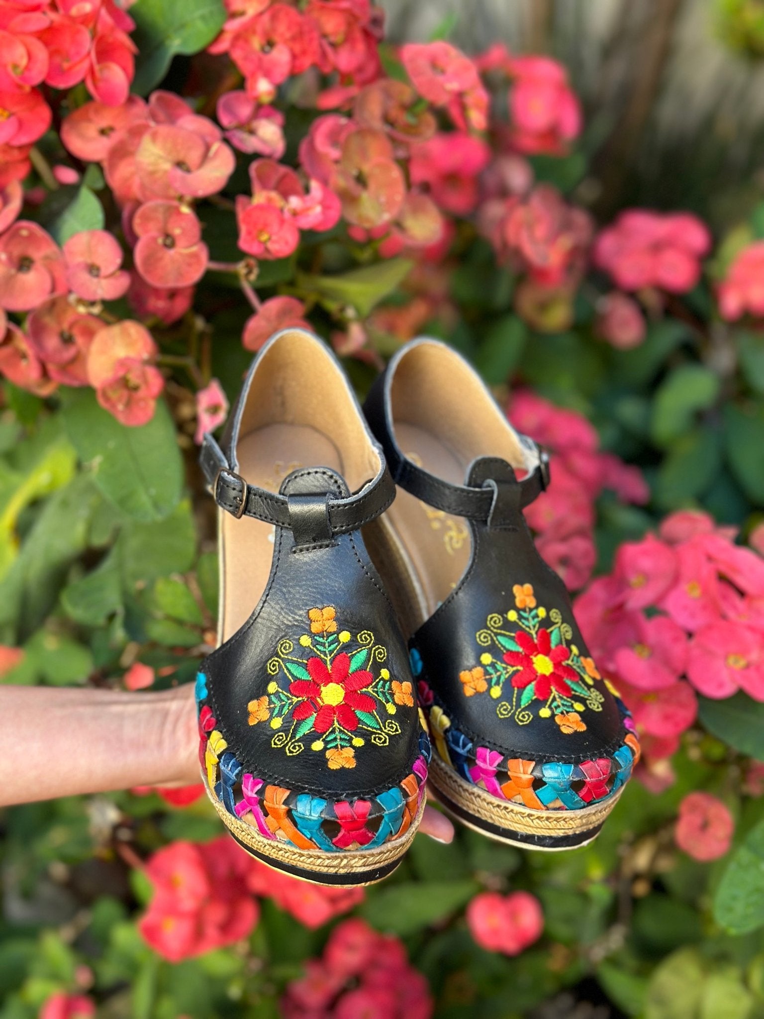 Mexican Embroidered Leather Wedge Heels. Mayra Heels. - Solei Store