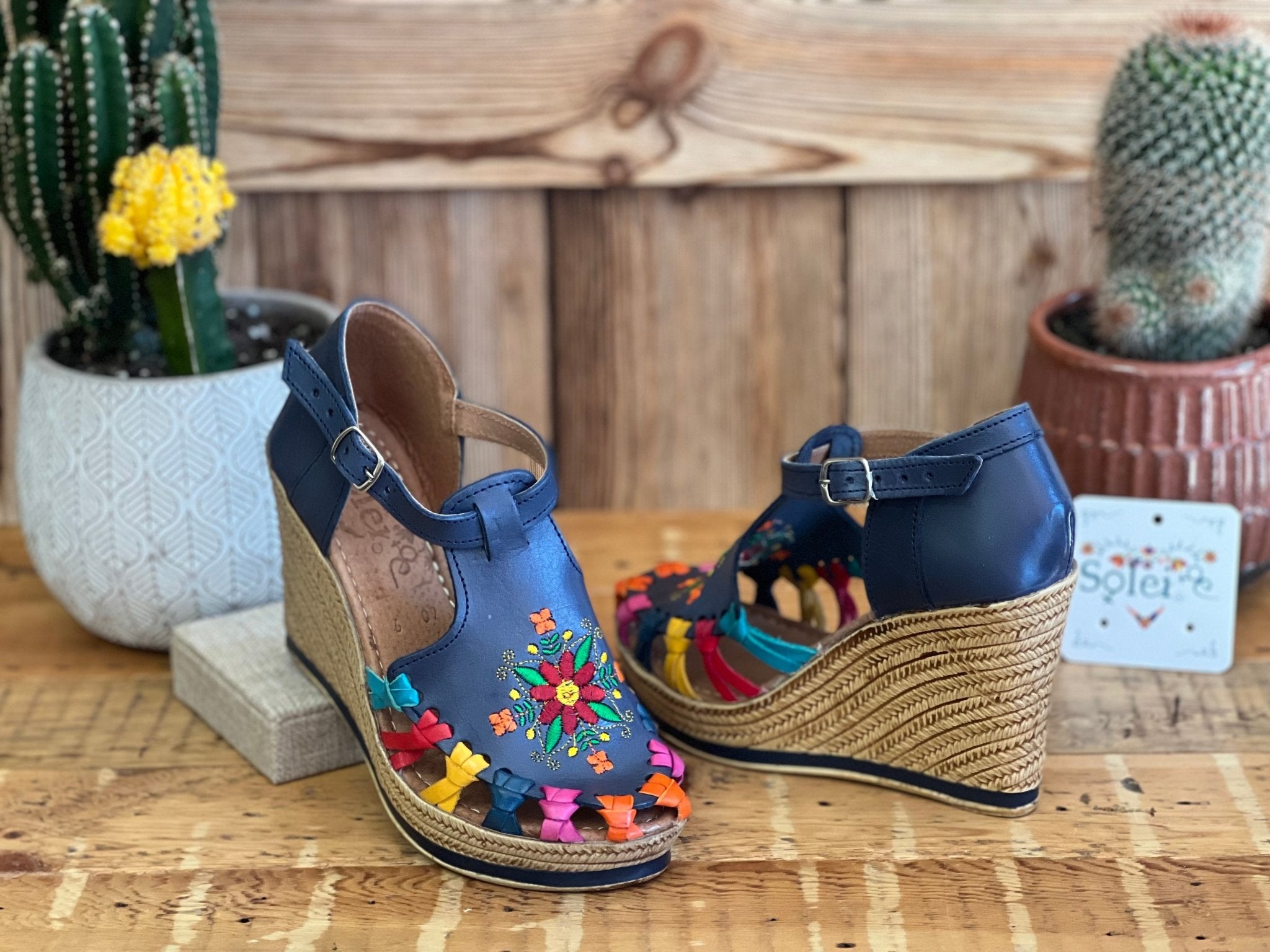 Mexican Embroidered Leather Wedge Heels. Mayra Heels. - Solei Store